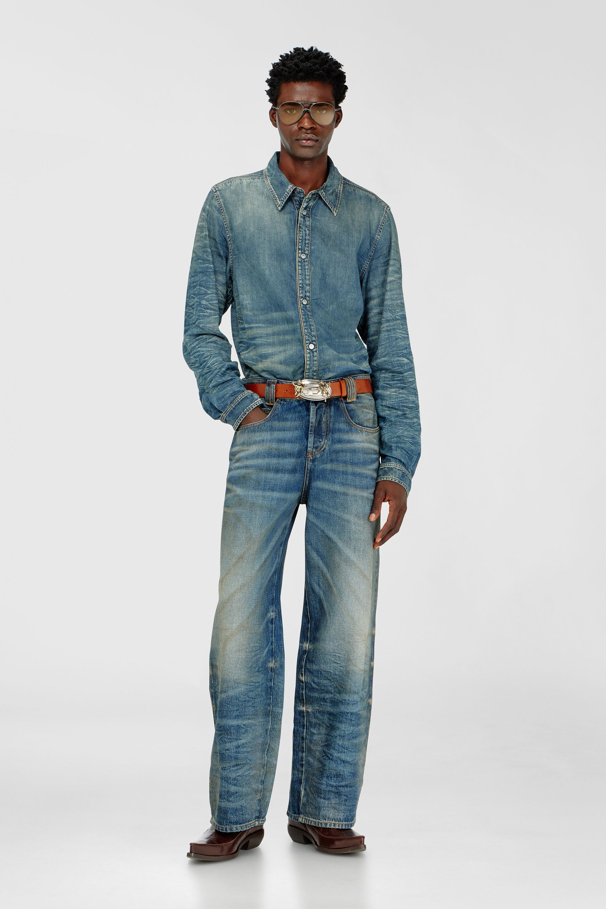 Diesel - D-SYNAR-FSJ4, Man's Shirt in dirty-effect creased denim in null - 2