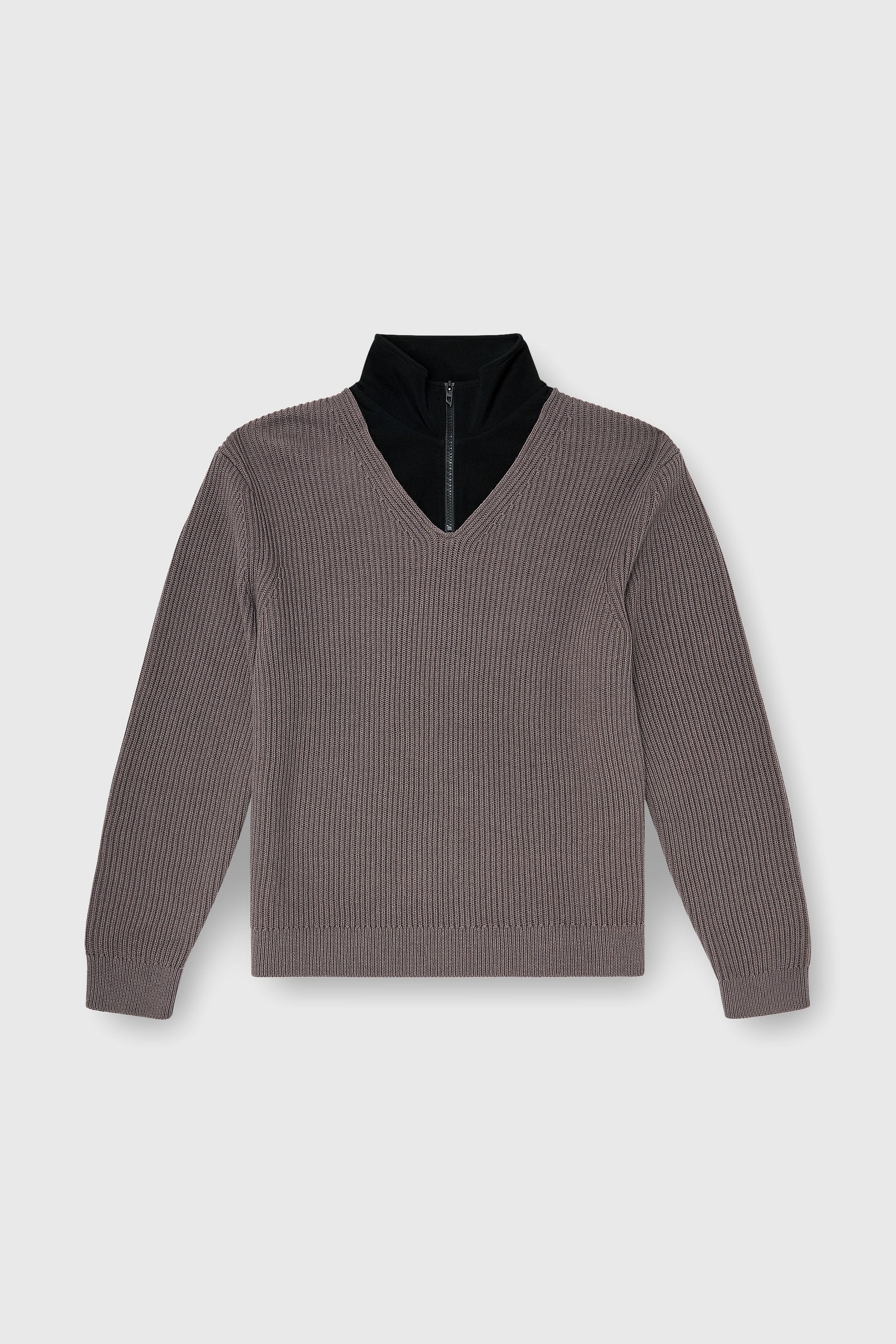 Diesel - K-MAMU, Man's Half-zip sweater with layered neckline in Black/Grey - 2