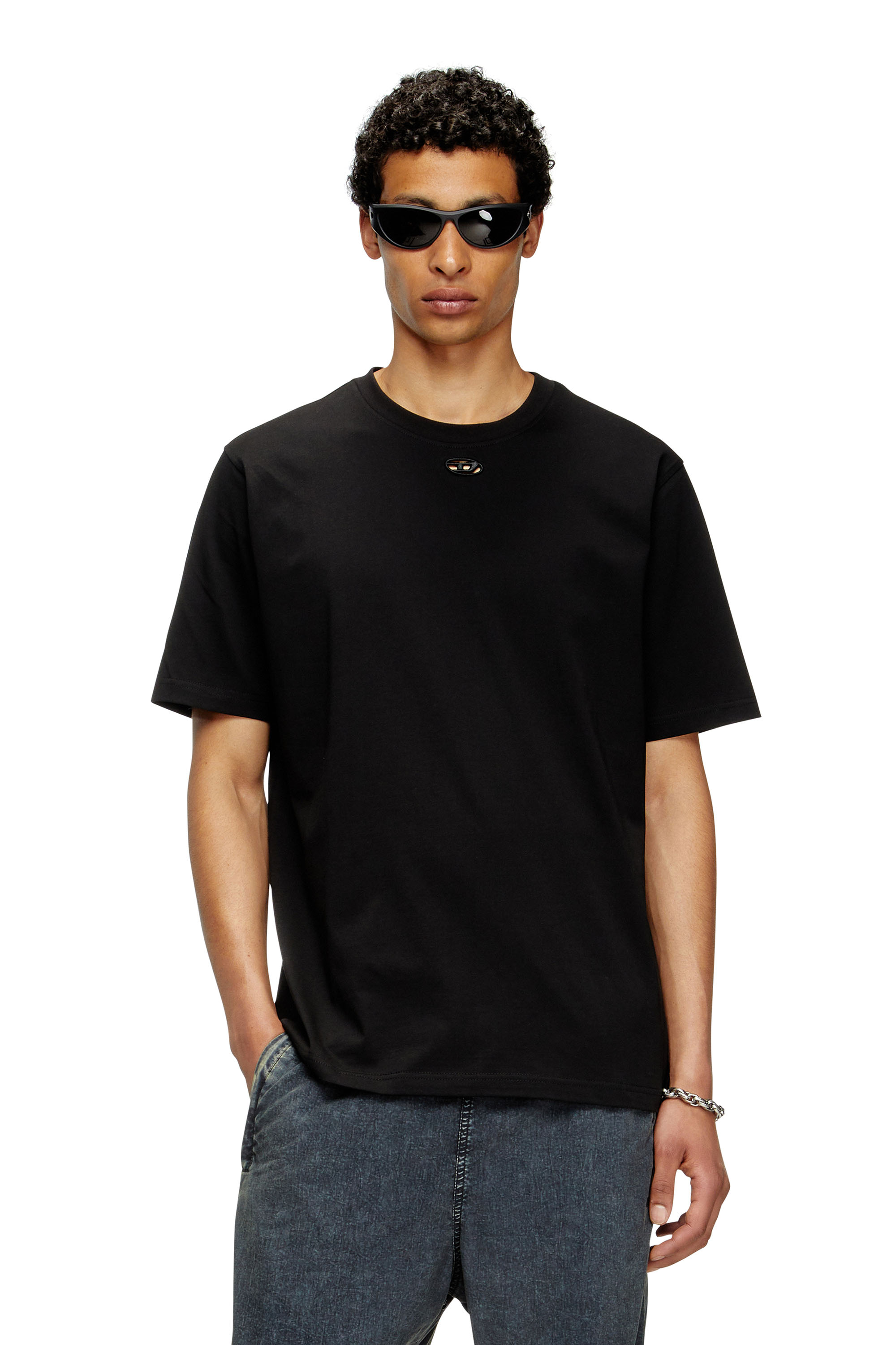 Diesel - T-ADJUST-MAREY, Man's T-shirt with cut-out Oval D in Black - 3