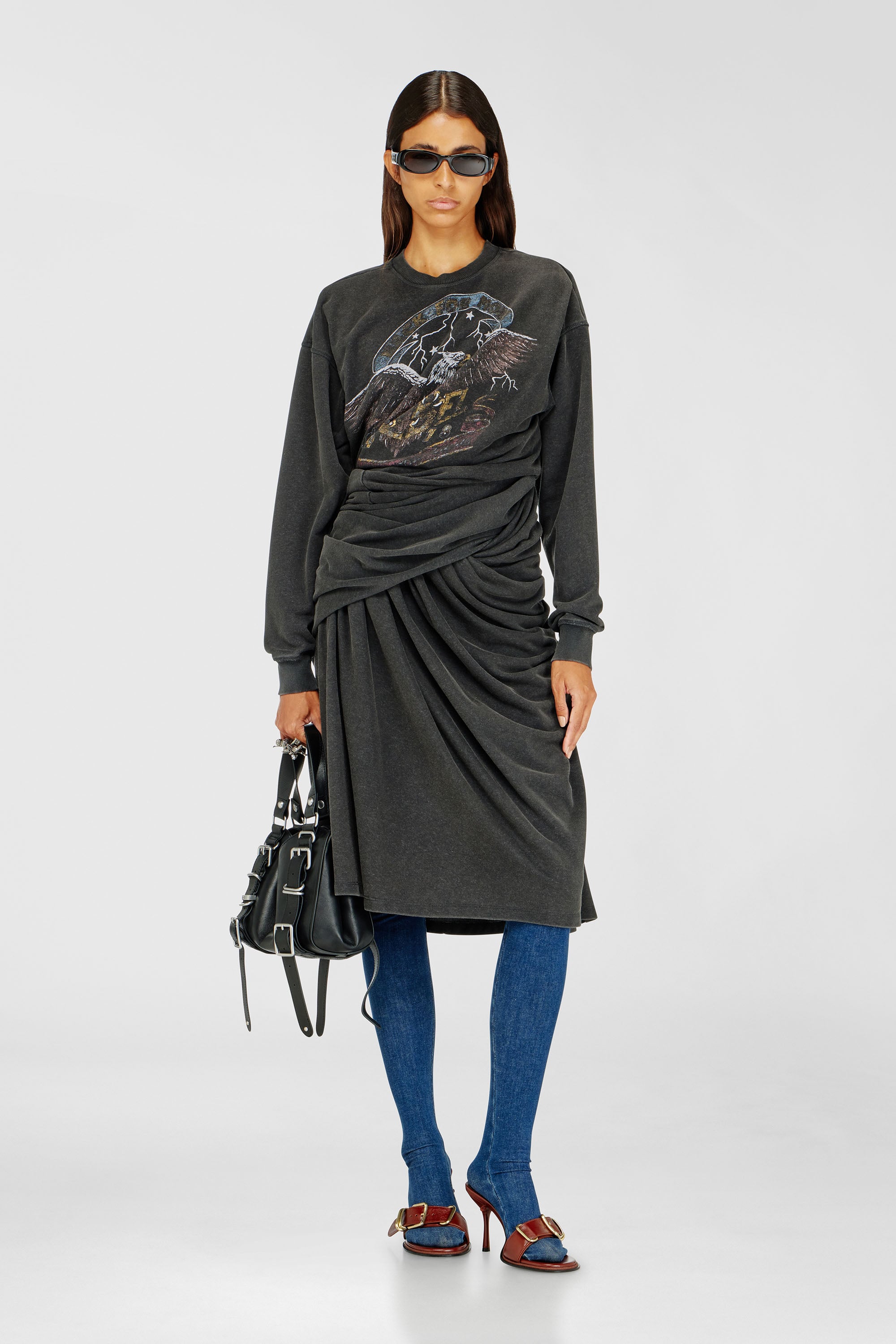 Diesel - D-NENCY, Woman's Sweatshirt dress with concert graphics in Black - 2