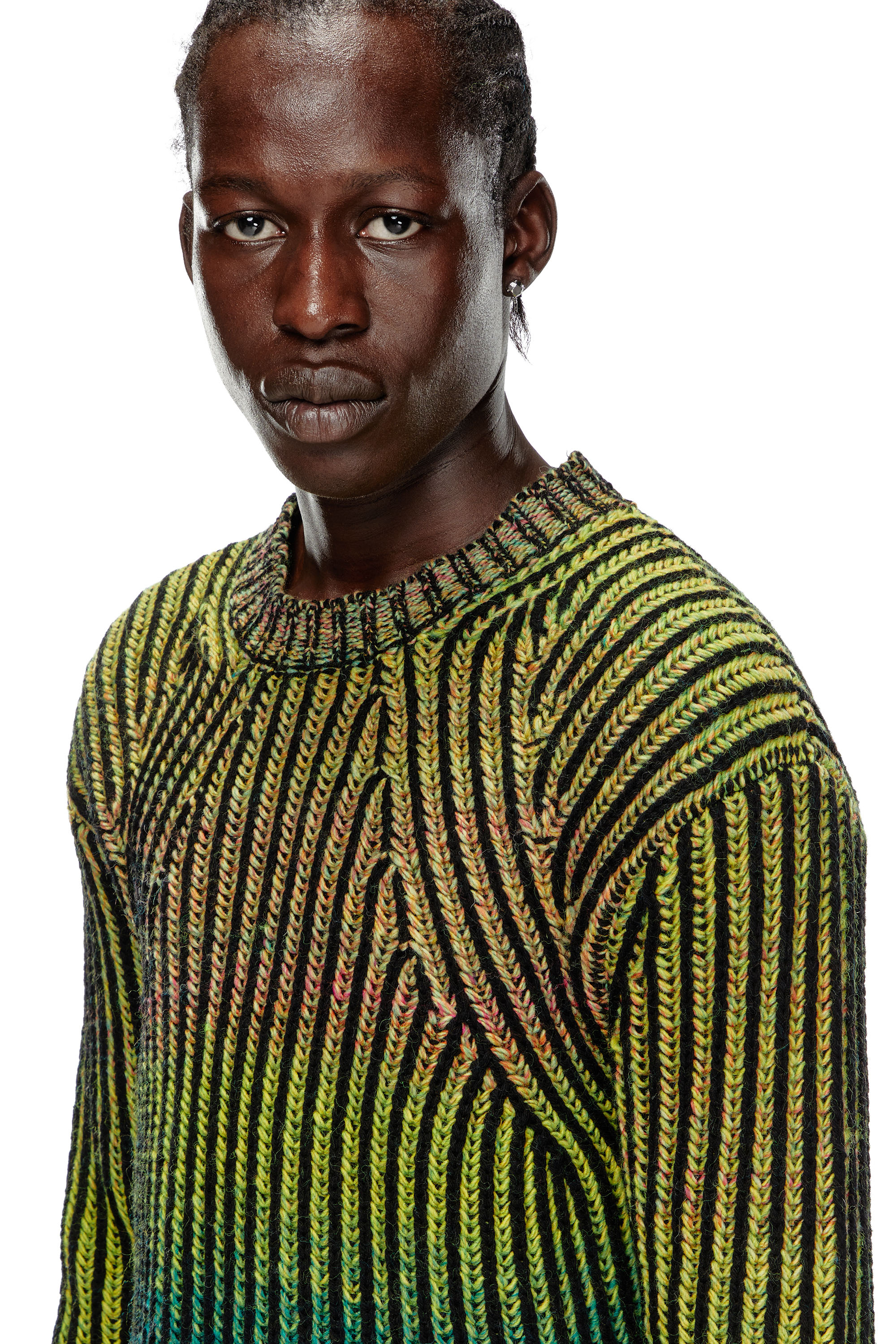 Diesel - K-OAKLAND-A, Man Striped ribbed jumper in wool blend in Green - Image 5