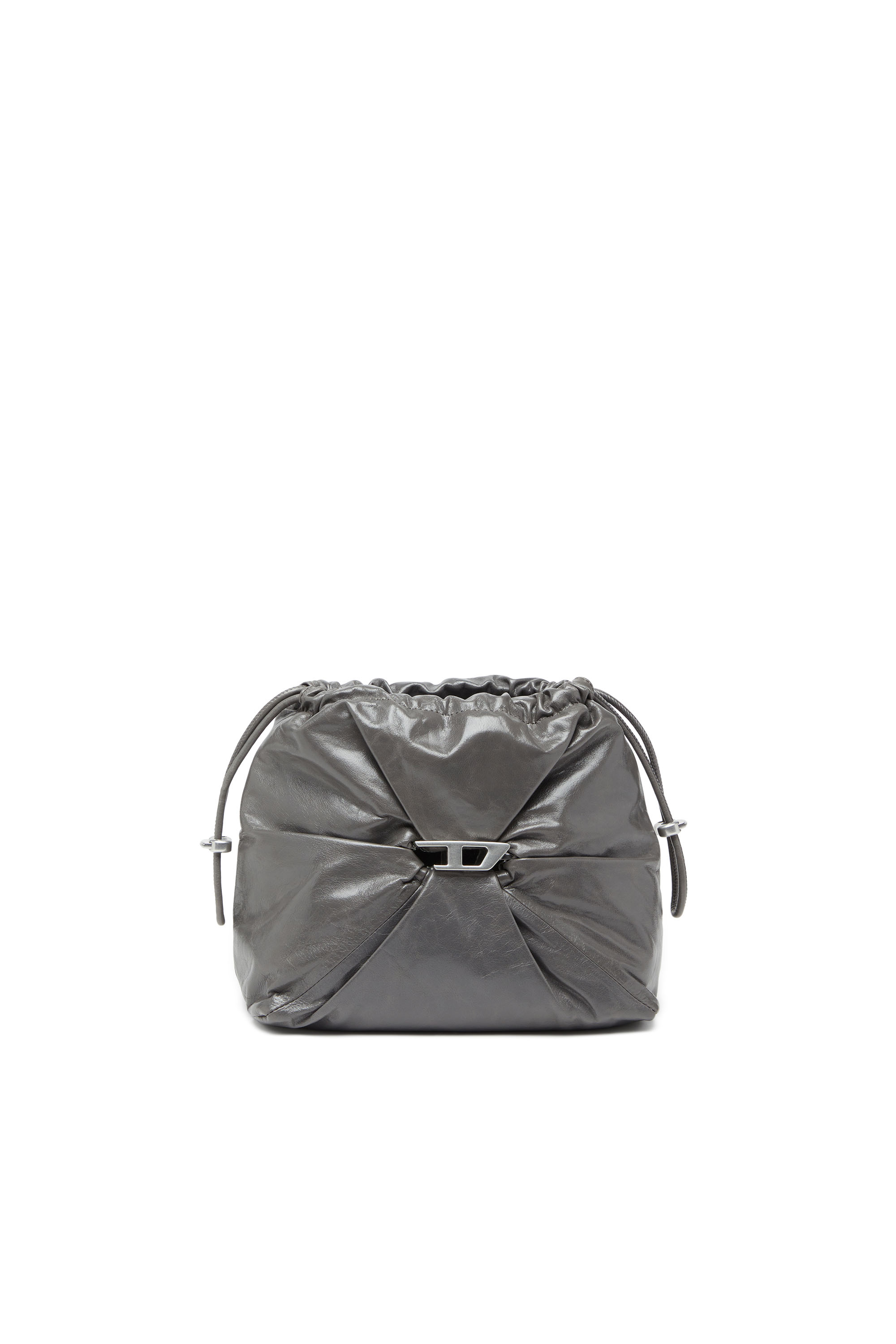 Diesel - SCRUNCH-D BUCKET, Woman's Bucket bag in shiny wrinkled leather in Grey - 2