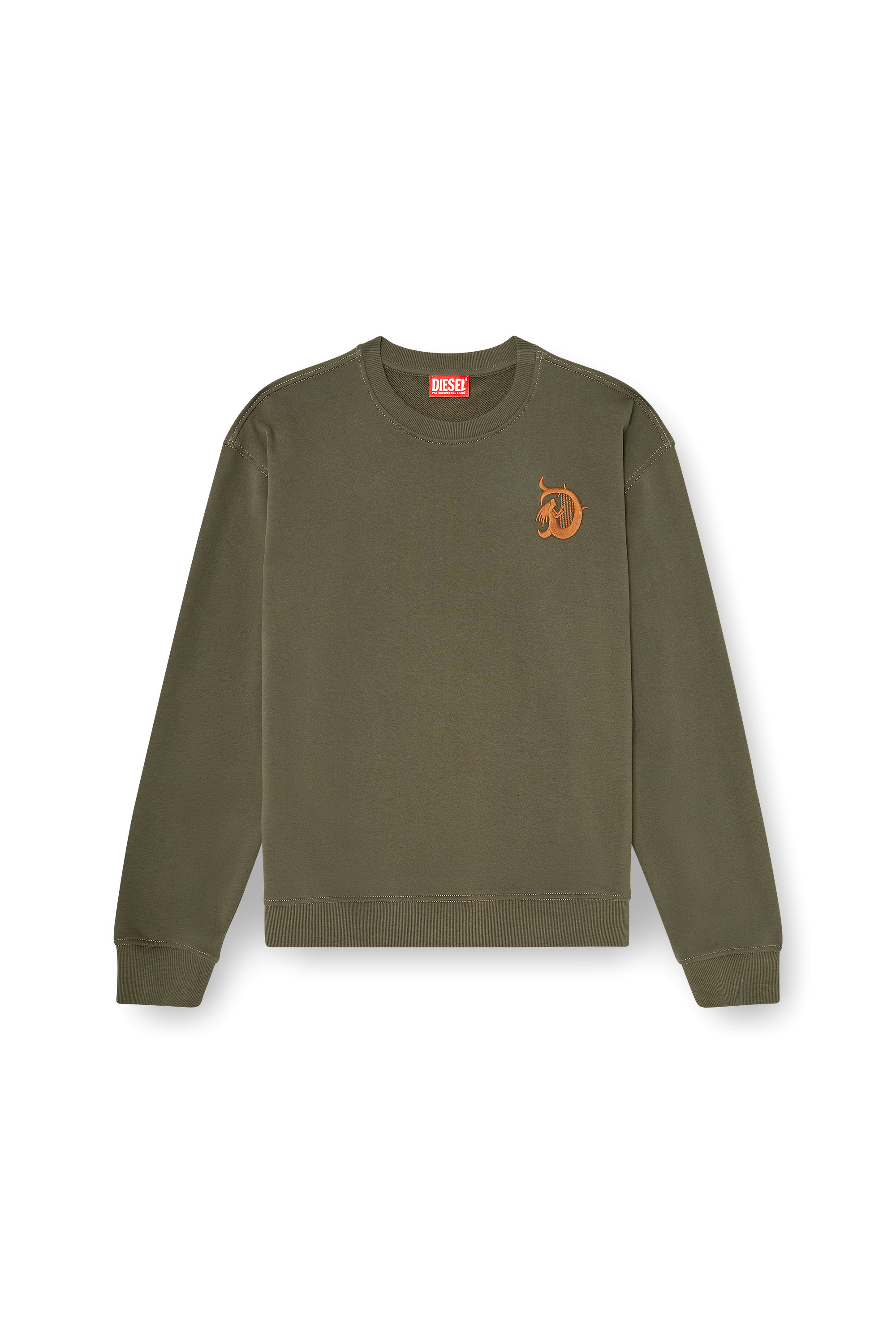Diesel - S-NORM-AA4, Man's Sweatshirt with embroidery and flock print in Military Green - 3
