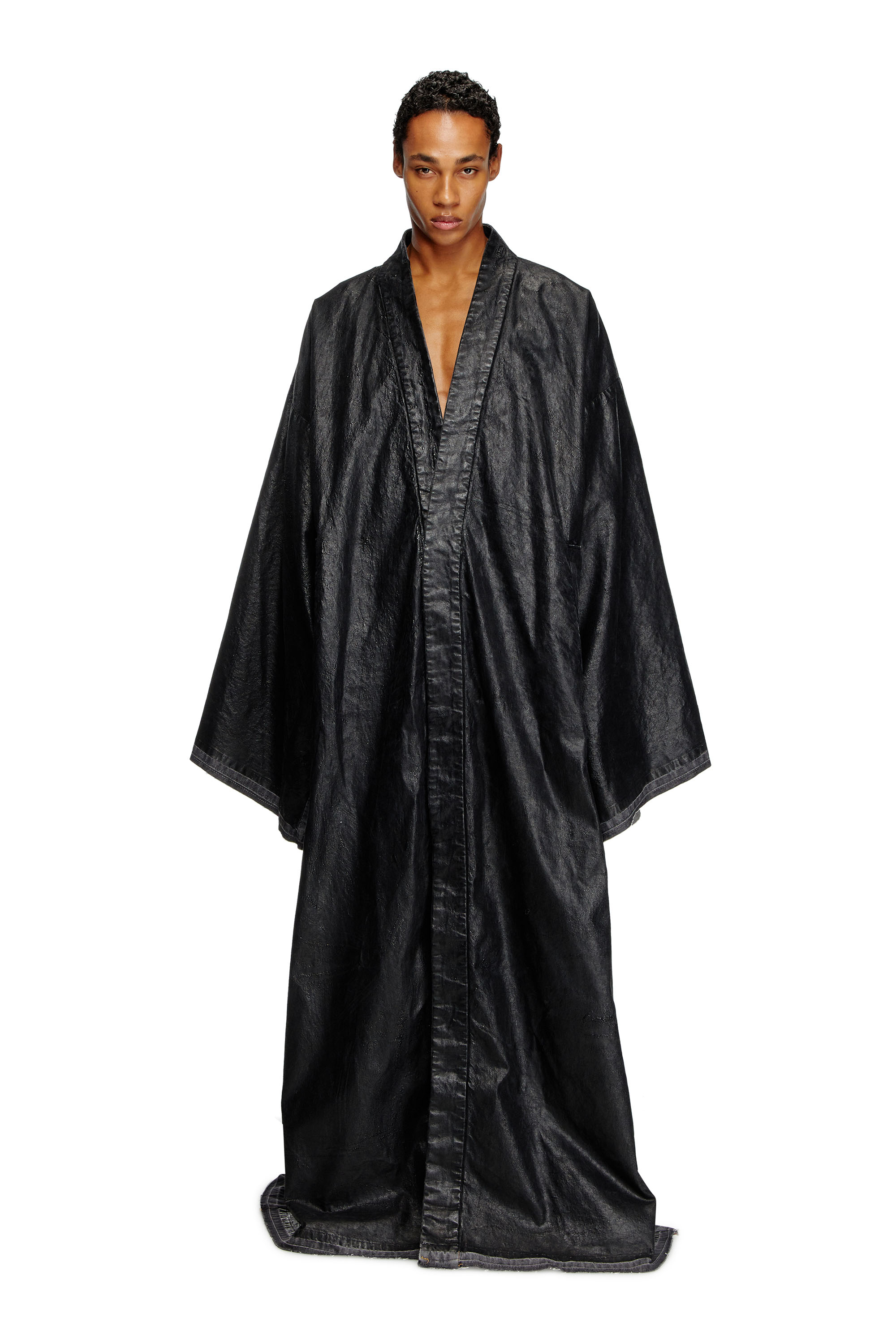 Diesel - D-D-KIM, Unisex's Denim kimono coat with coated front in Black - 3