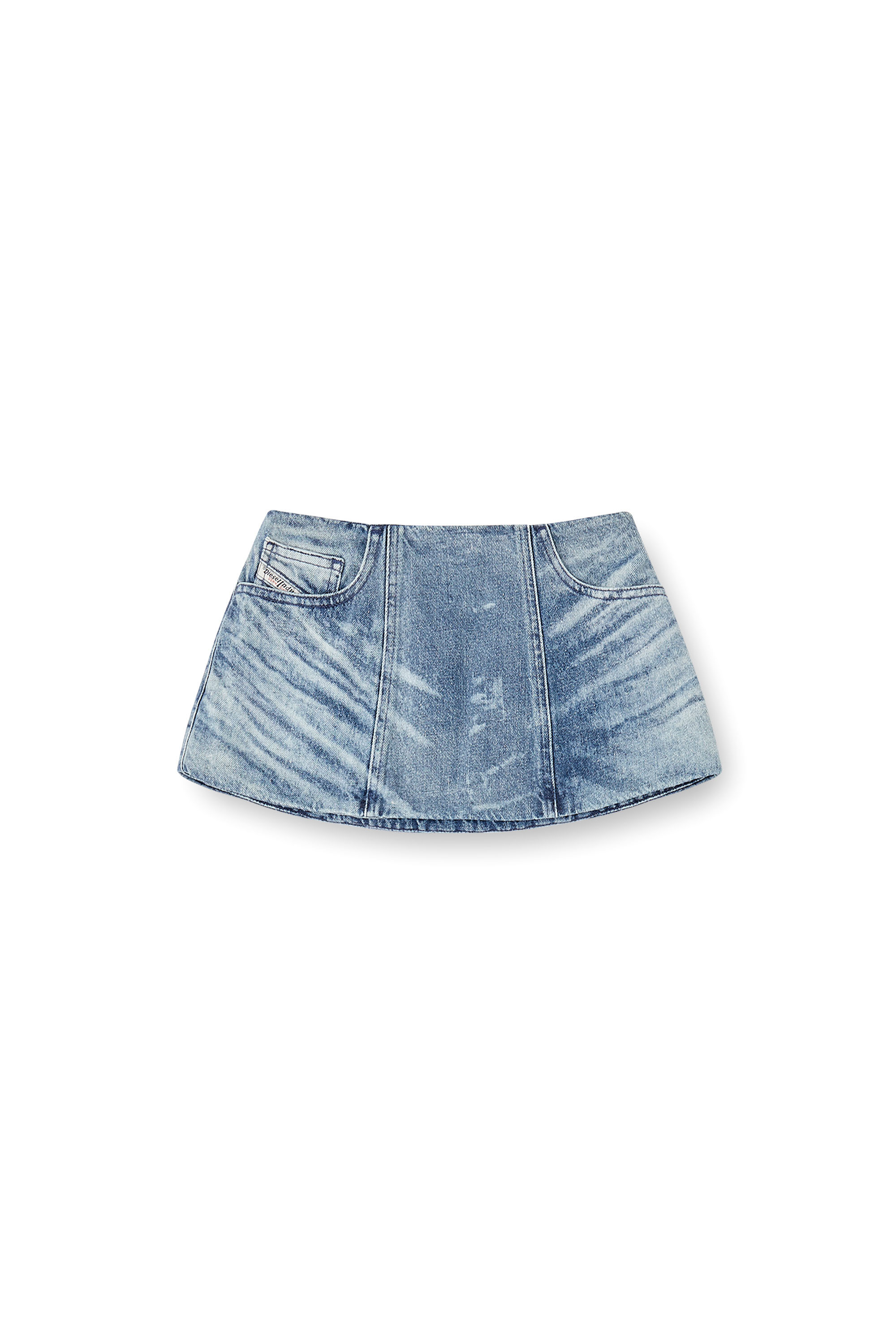 Diesel - DE-NORA-FSH, Woman's Belt skirt in lasered cotton-hemp denim in Medium blue - 3