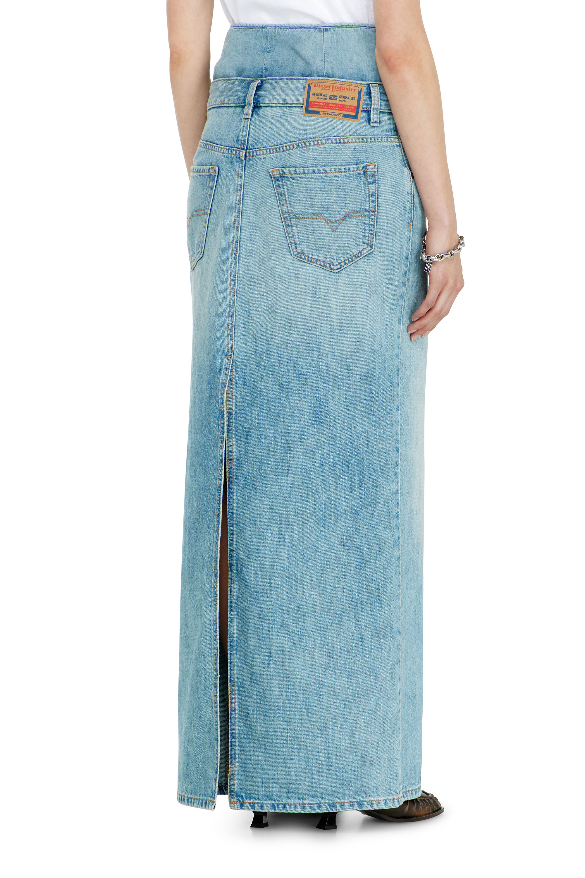 Diesel - DE-SPIVEY, Woman's Jean-illusion denim maxi skirt with slits in null - 3