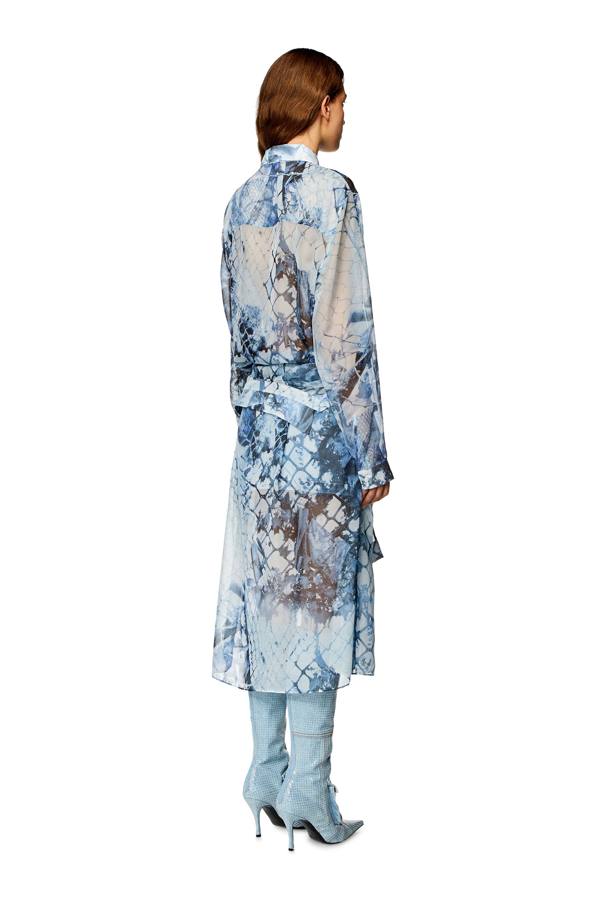 Diesel - D-JEANIEL, Woman Short shirt dress in chiffon and denim in Blue - Image 3