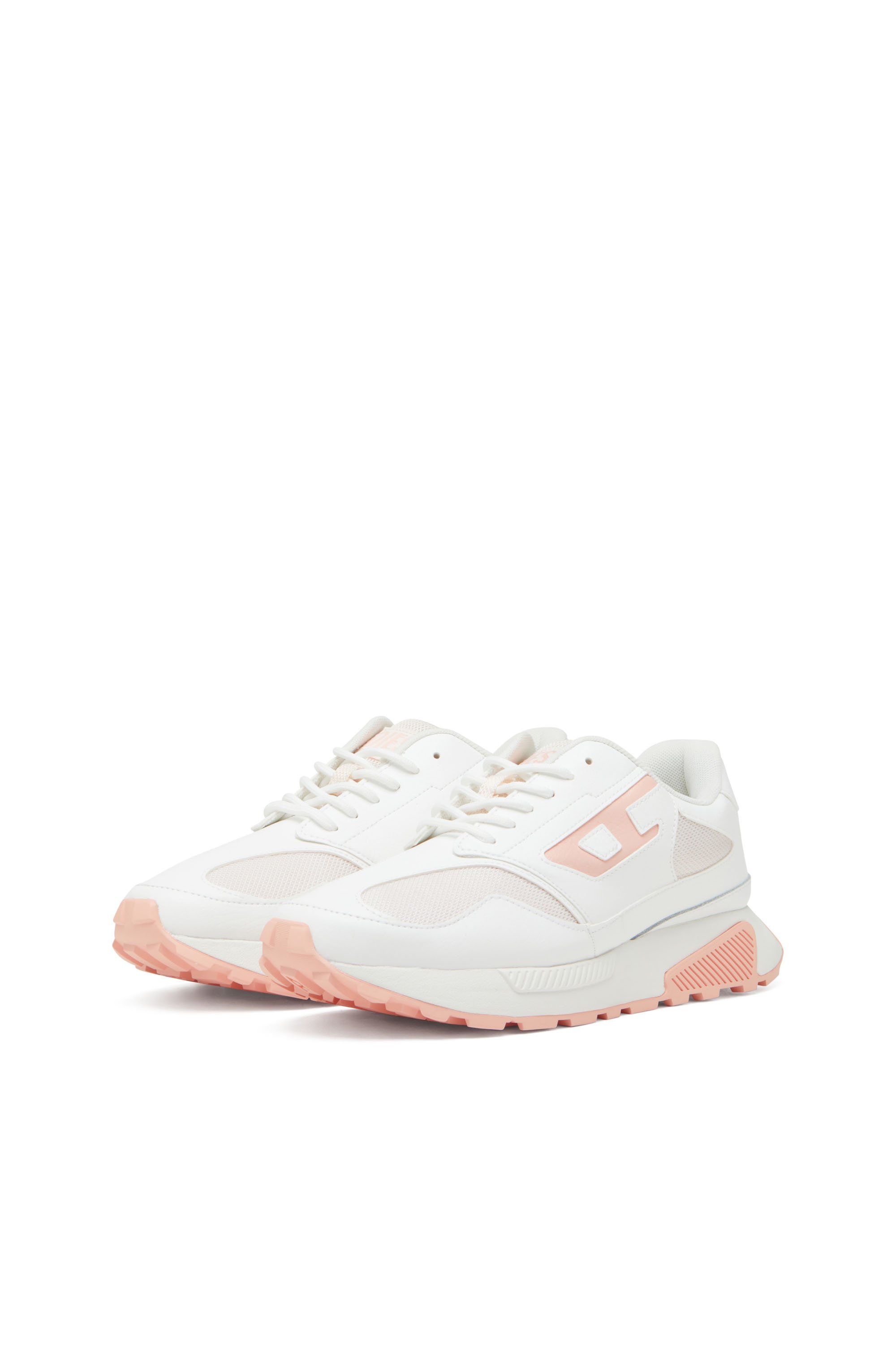 Diesel - S-TAME-D RUNNING W, Woman's Mesh and suede sneakers with metallic logo in White/Pink - 8