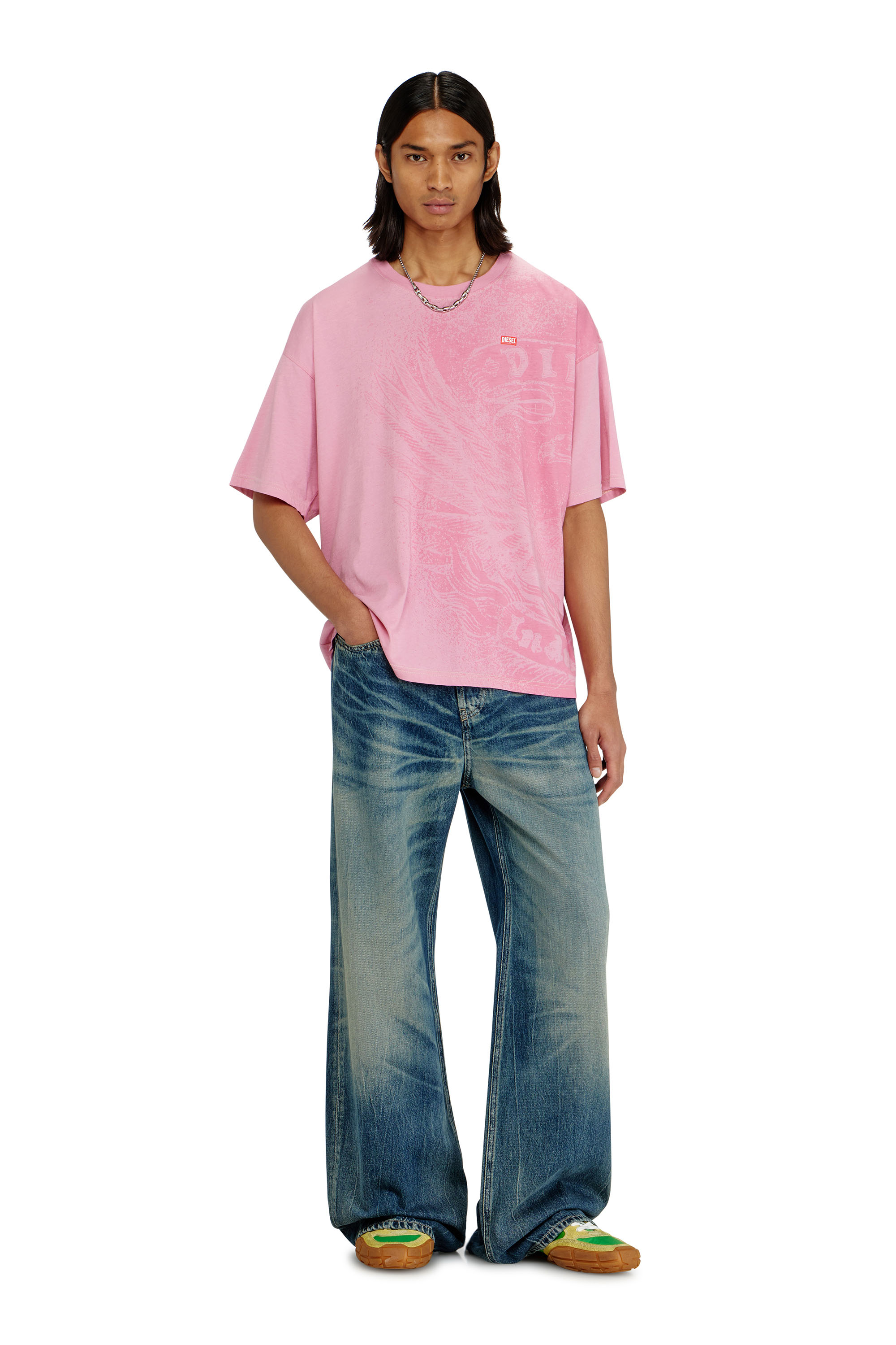 Diesel - T-BOXT-AA3, Man's Relaxed T-shirt with pigment prints in Pink - 2
