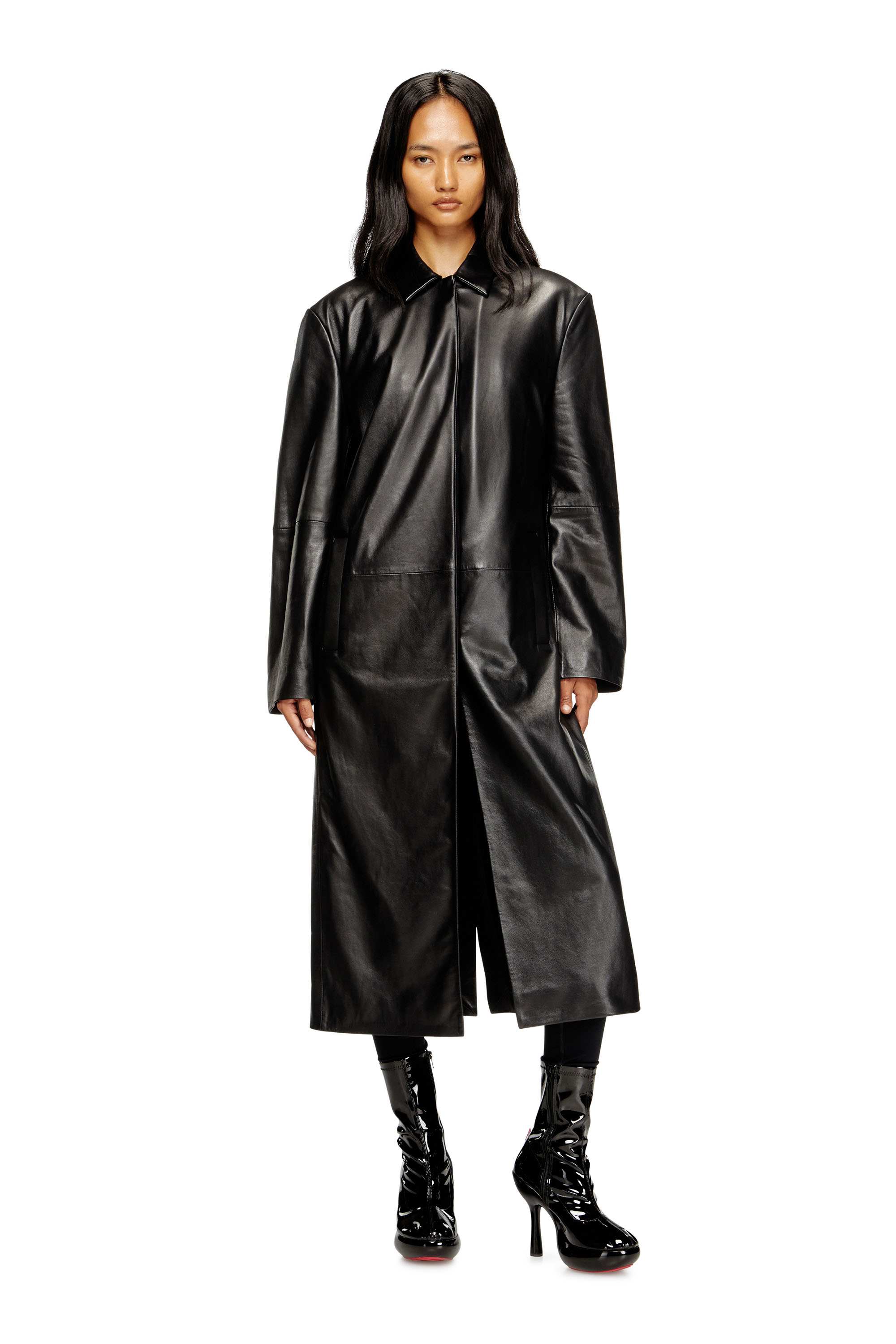 Diesel - L-ANCELOT, Woman's Long padded leather coat in Black - 2