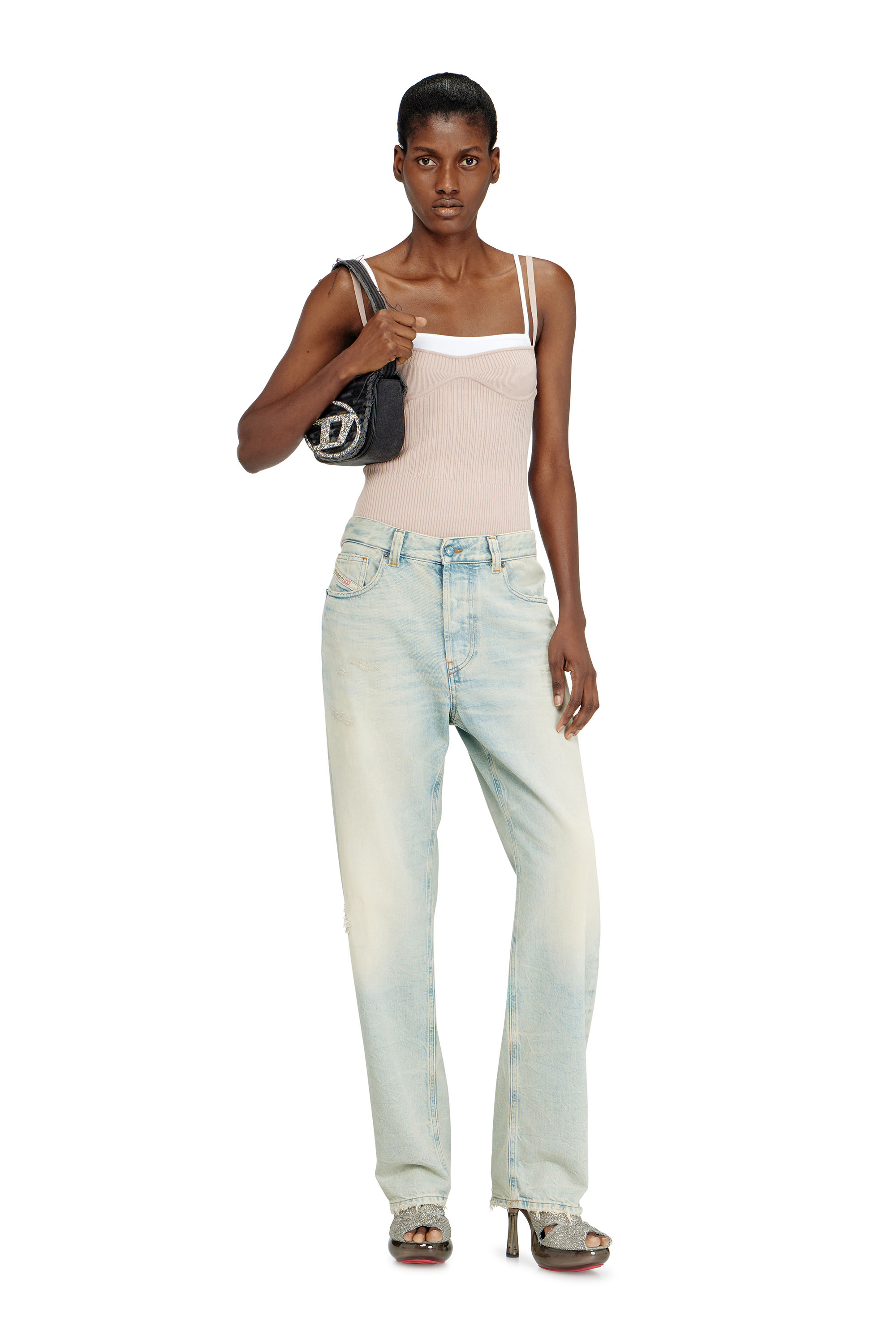 Diesel - 1DR, Woman's 1DR-Iconic shoulder bag in canvas and leather in Black - 1