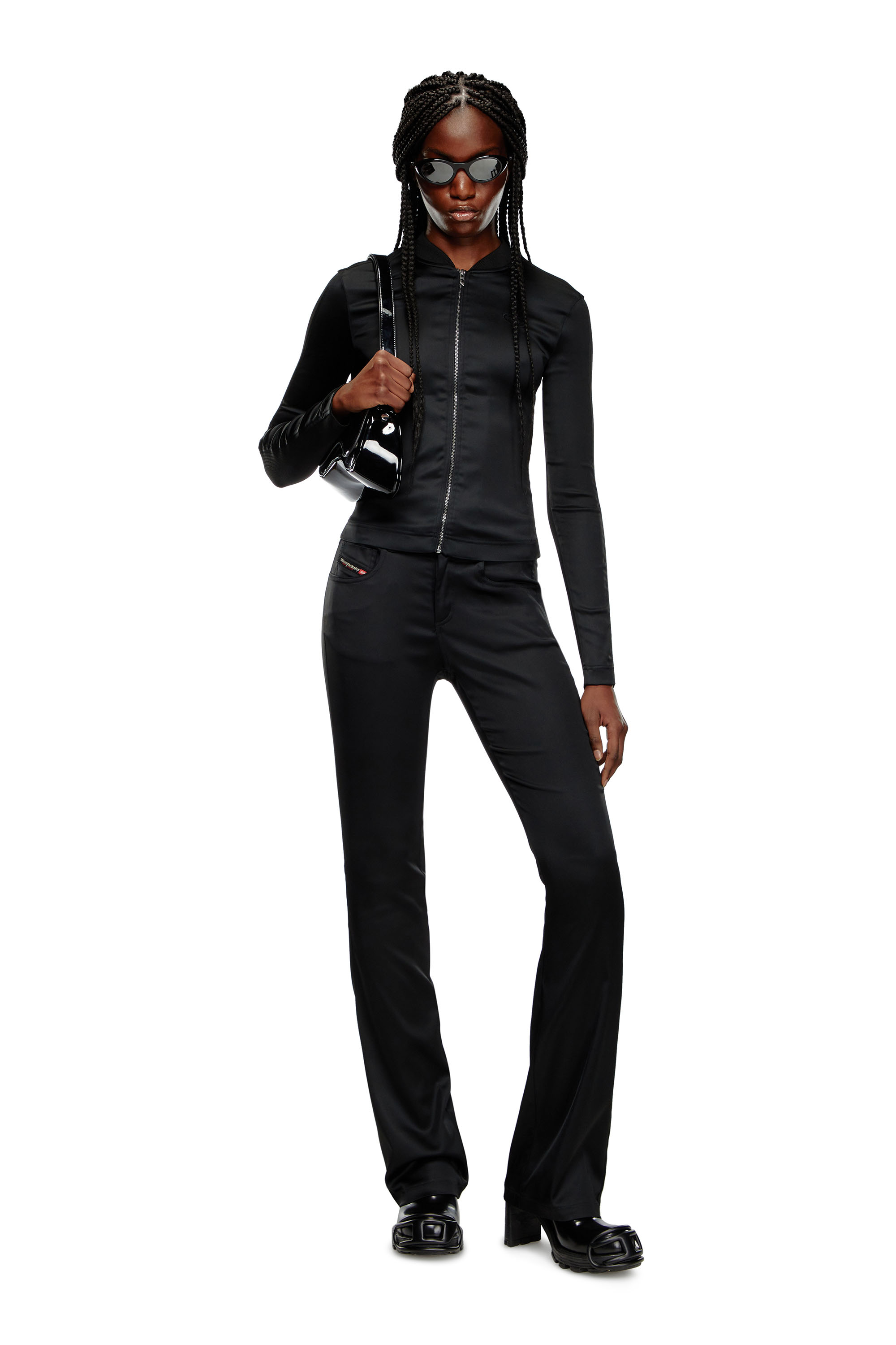 Diesel - G-OPER, Woman Rib-knit and stretch satin jacket in Black - Image 2