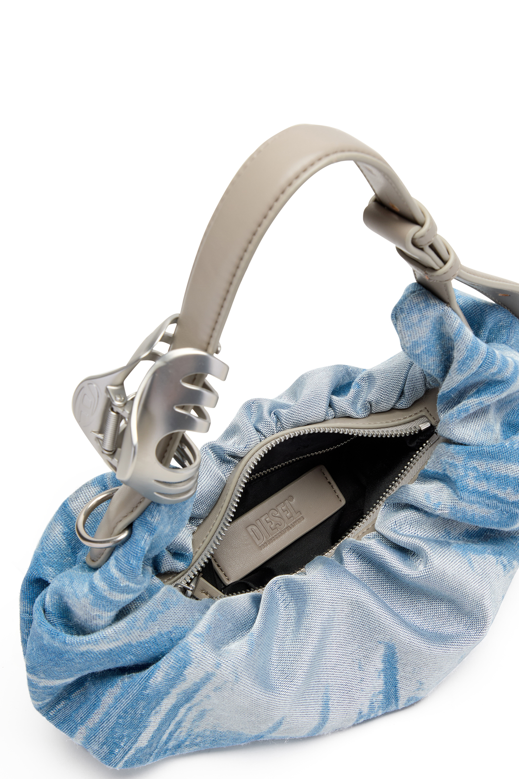 Diesel - GRAB-D HOBO S, Woman's Grab-D-Scrunched hobo bag in satin denim in Blue - 2