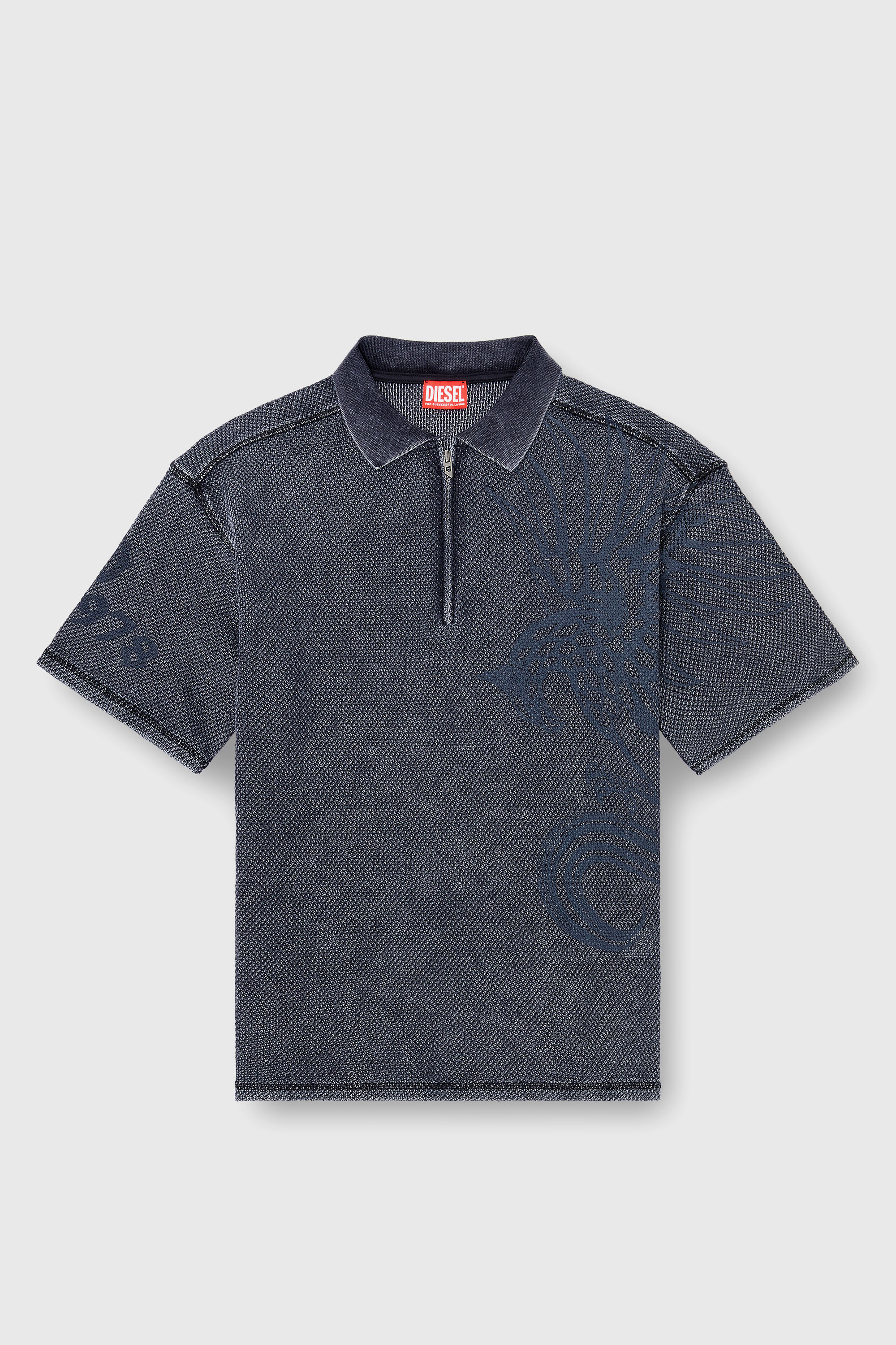 Diesel - T-ERRY-ZIP, Man's Mesh-jacquard polo shirt with Phoenix print in Dark grey - 2