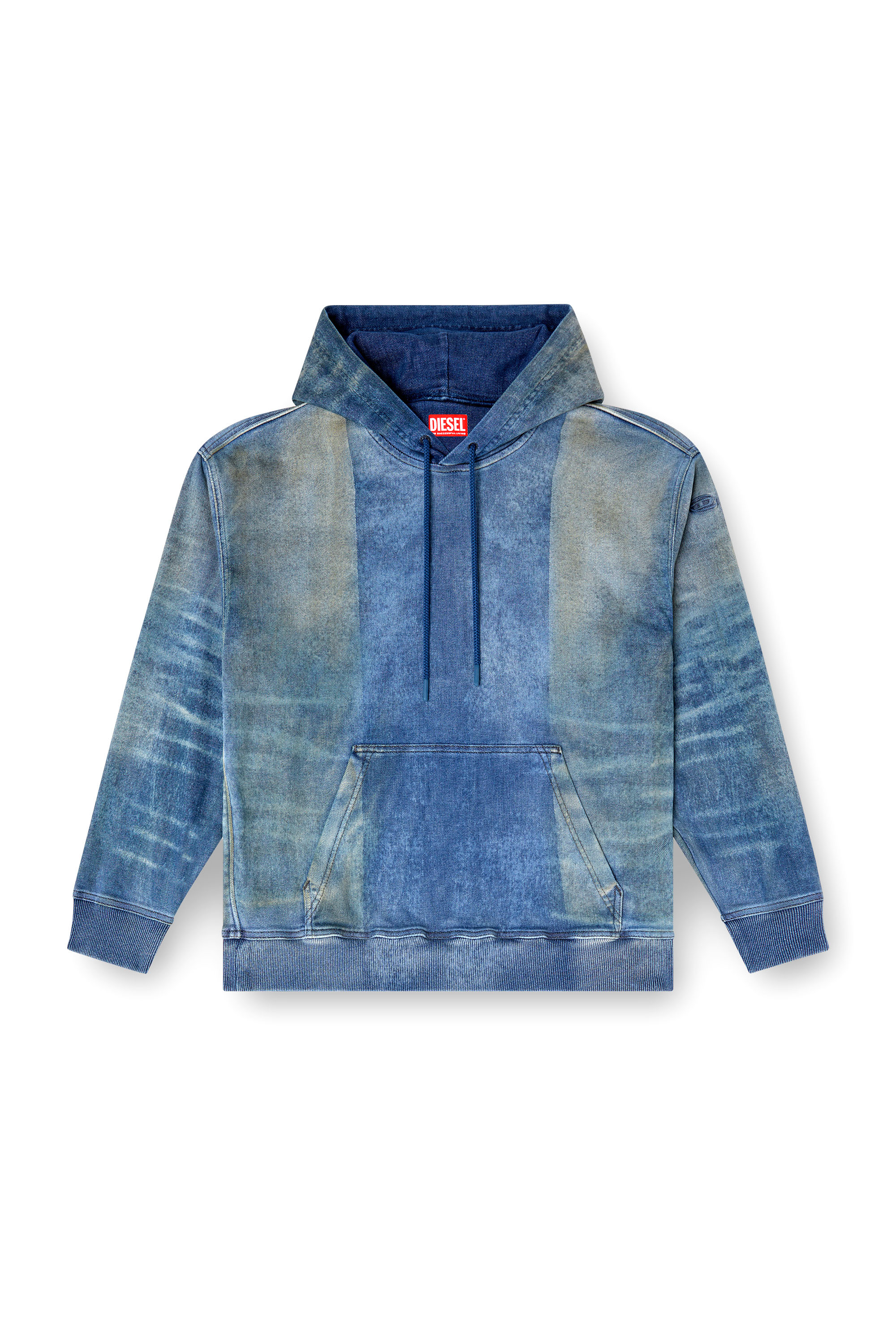 Diesel - D-UM-RIB-FSF TRACK, Unisex's Hoodie in Track Denim with solarised folds in Medium blue - 7