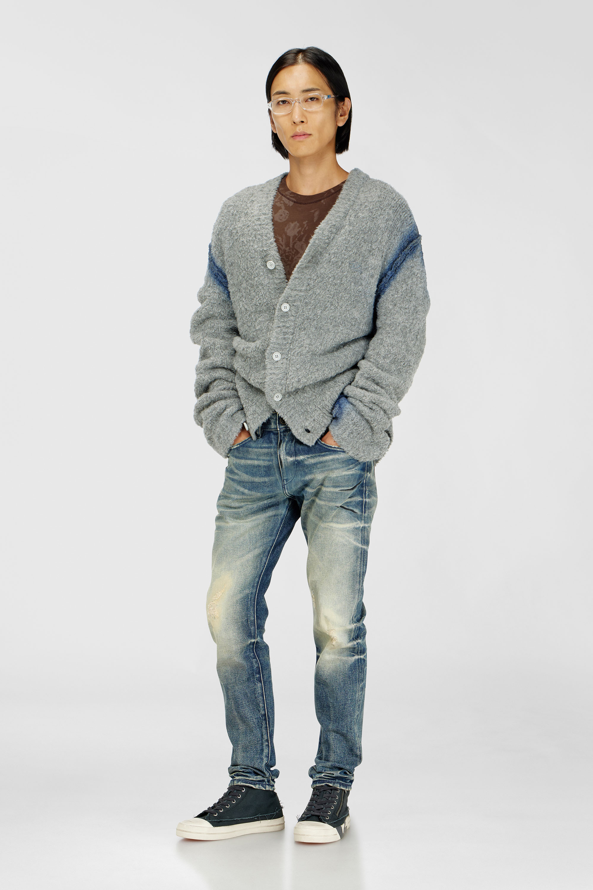 Diesel - K-REMO, Man's Alpaca-blend cardigan with spray-dyed seams in Light Grey - 2
