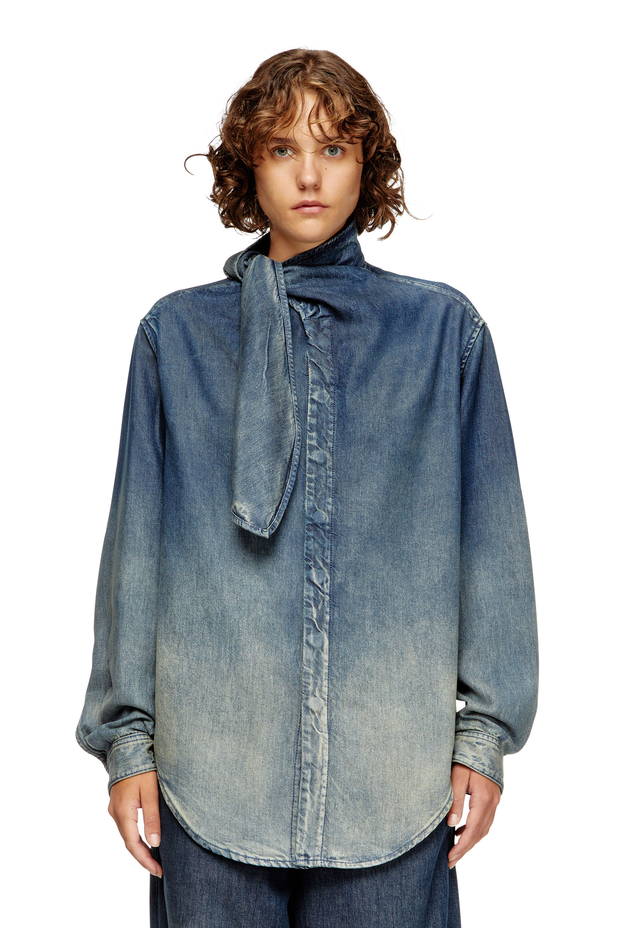 Diesel - DE-NANCY-S, Woman's Blouse in fluid laser-worn denim in Medium blue - 1
