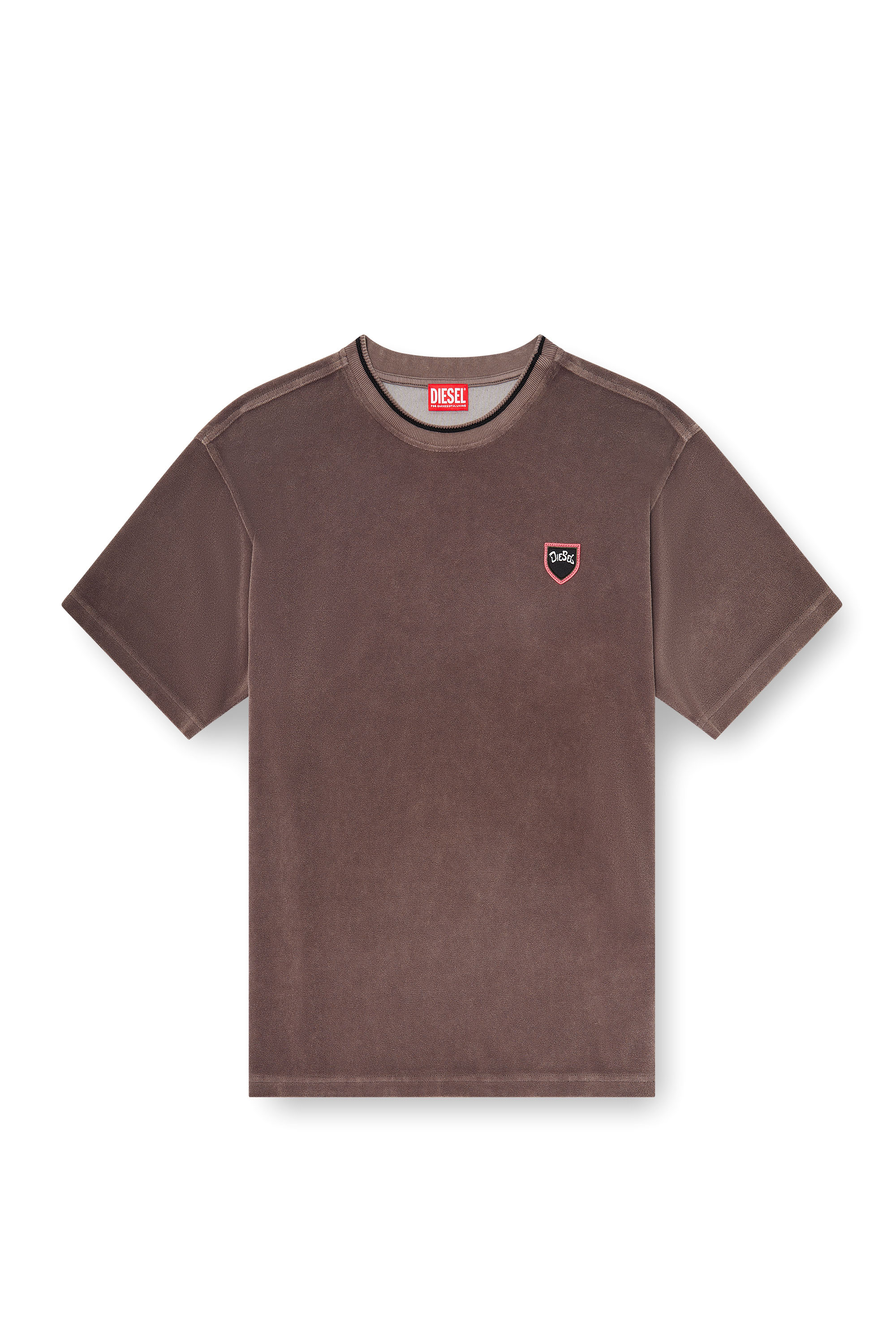 Diesel - T-SPONGY, Man's Chenille T-shirt with shield patch in Brown - 3