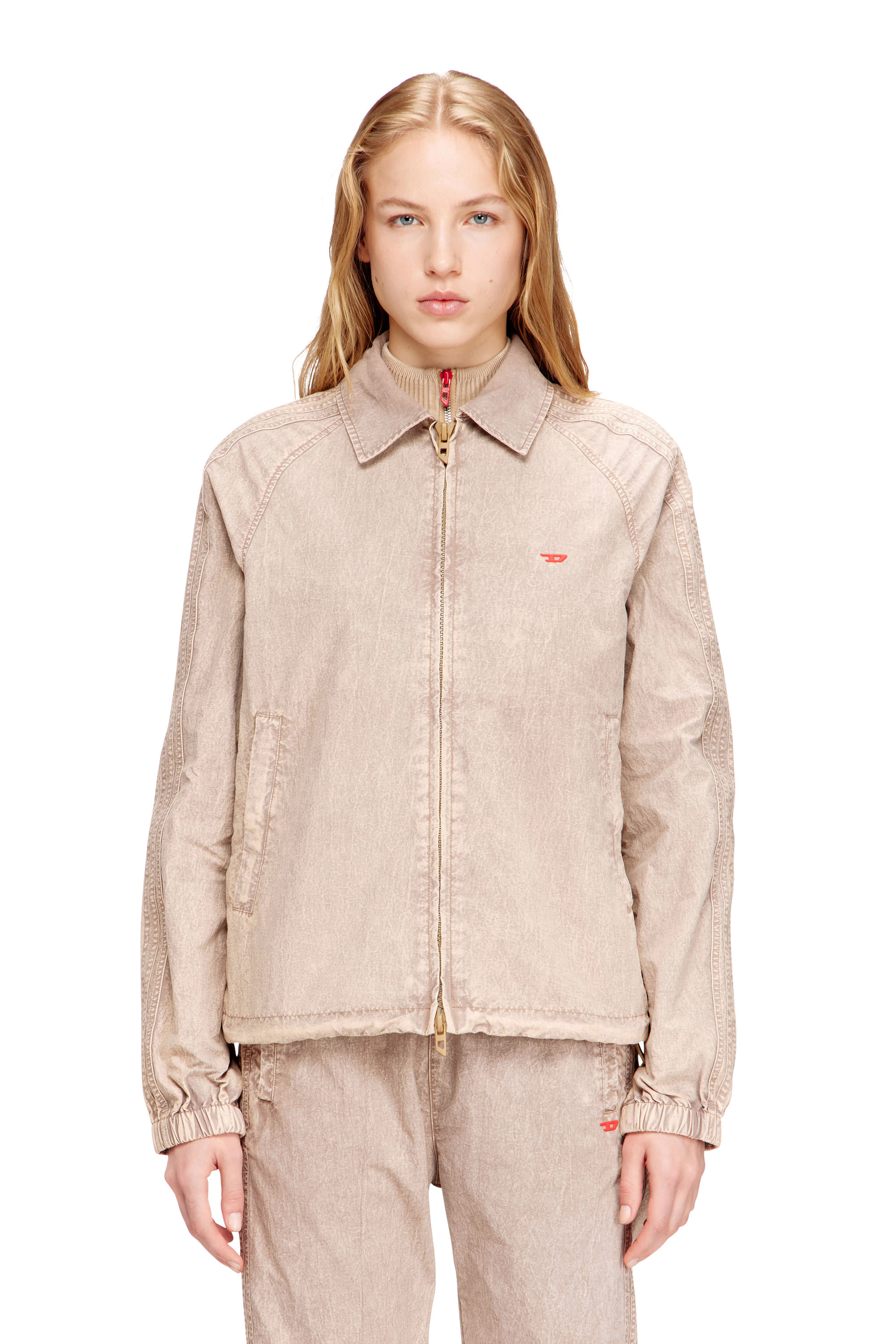 Diesel - J-FENIC-AG, Unisex's Taslan jacket with striped sleeves in Light Brown - 1