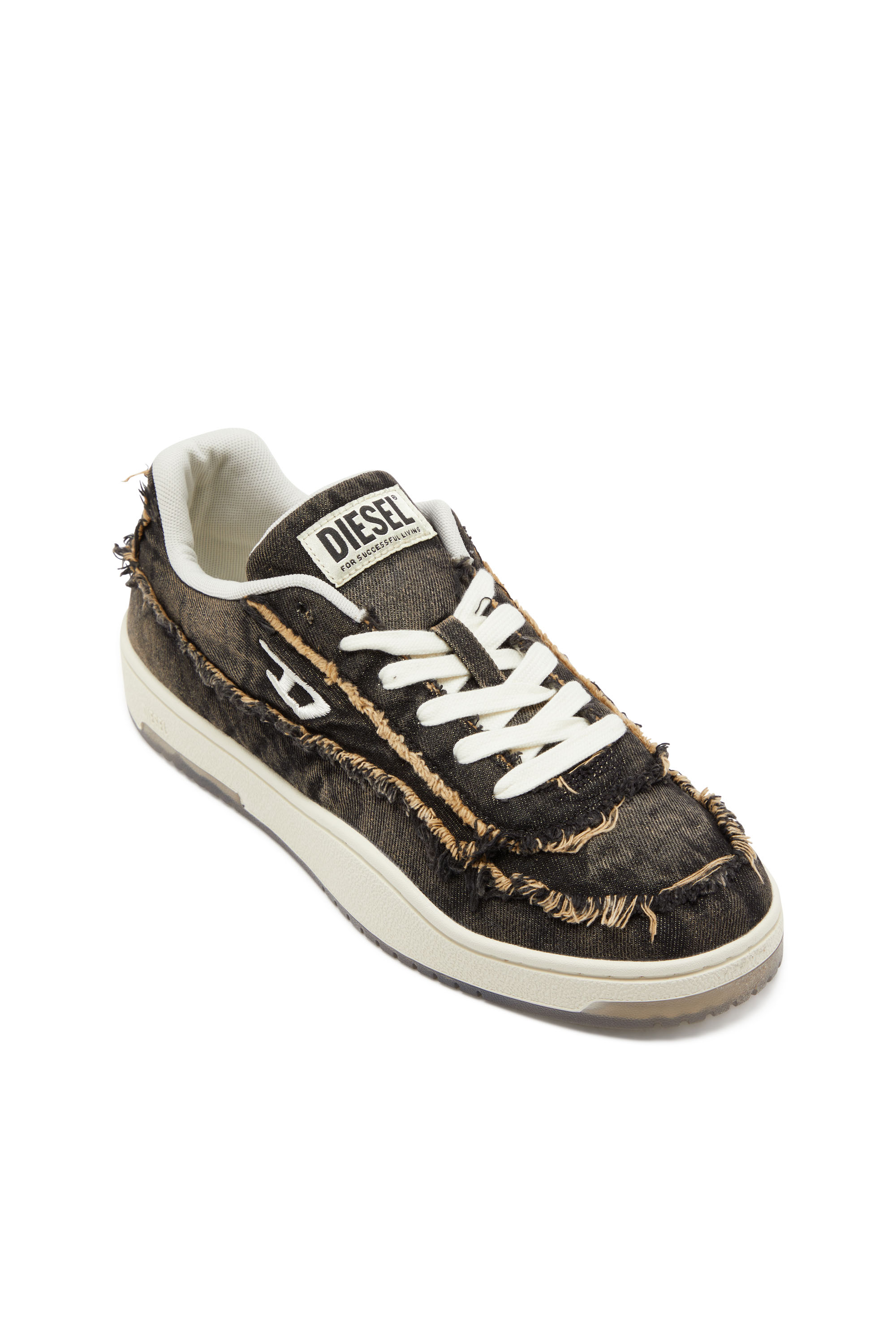 Diesel - S-TRACKER-D LOW, Man's S-Tracker-D-Frayed denim sneakers with transparent sole in Black - 6