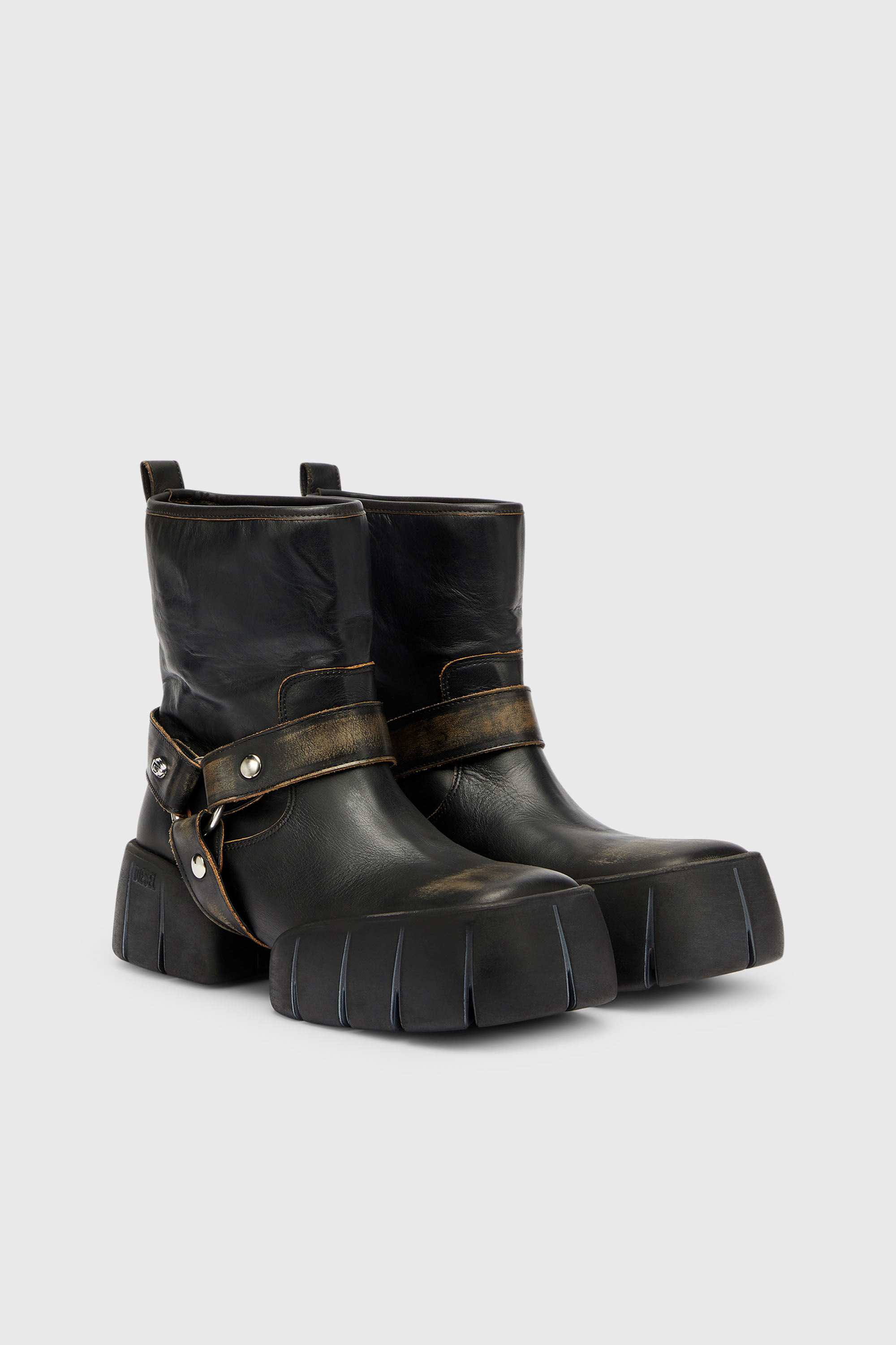 Diesel - D-TEX TU, Man's D-Tex - Biker boots in distressed leather in Dark Brown - 2