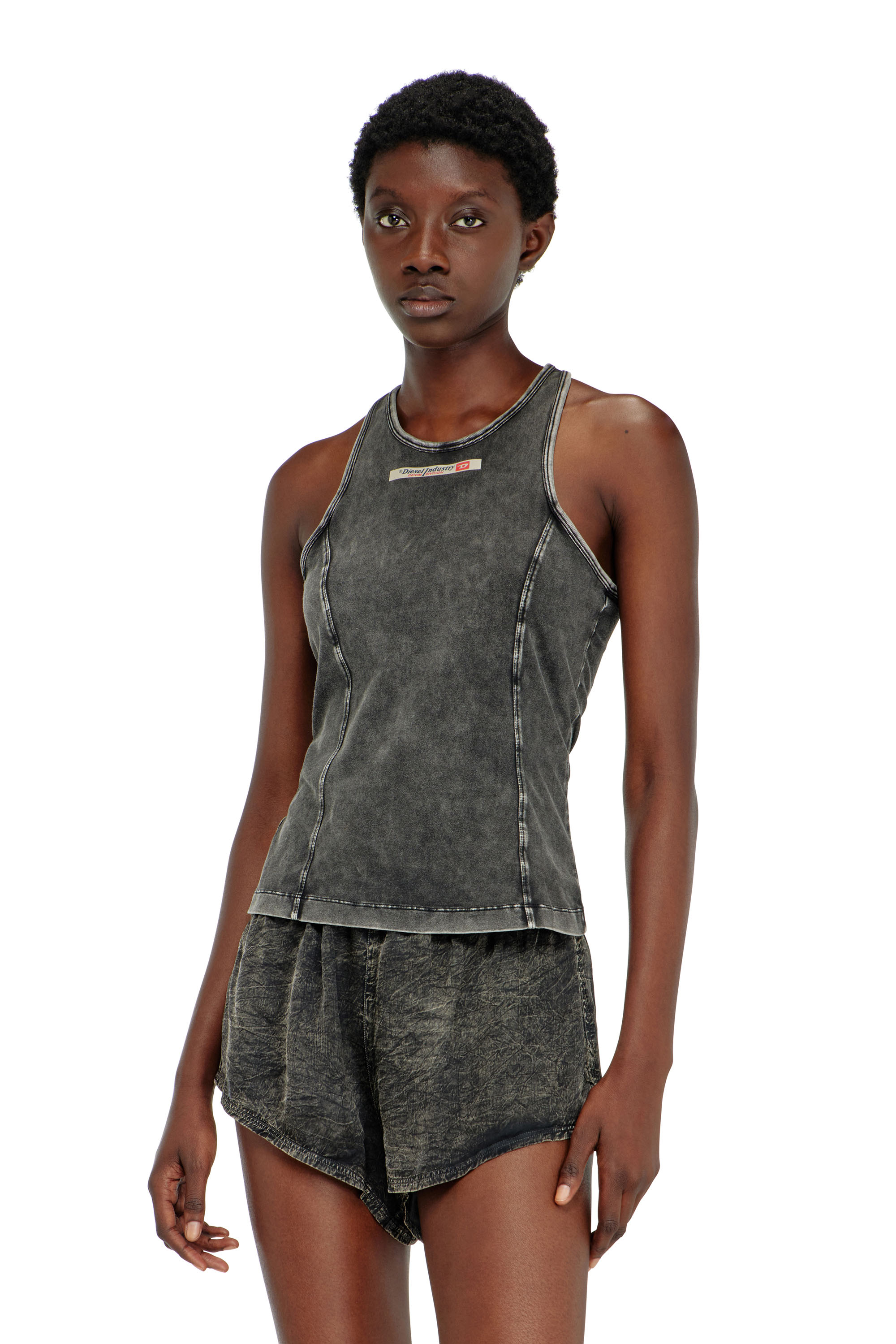Diesel - IRENE-DNM, Woman's Cotton tank top with treated effect in Dark grey - 2