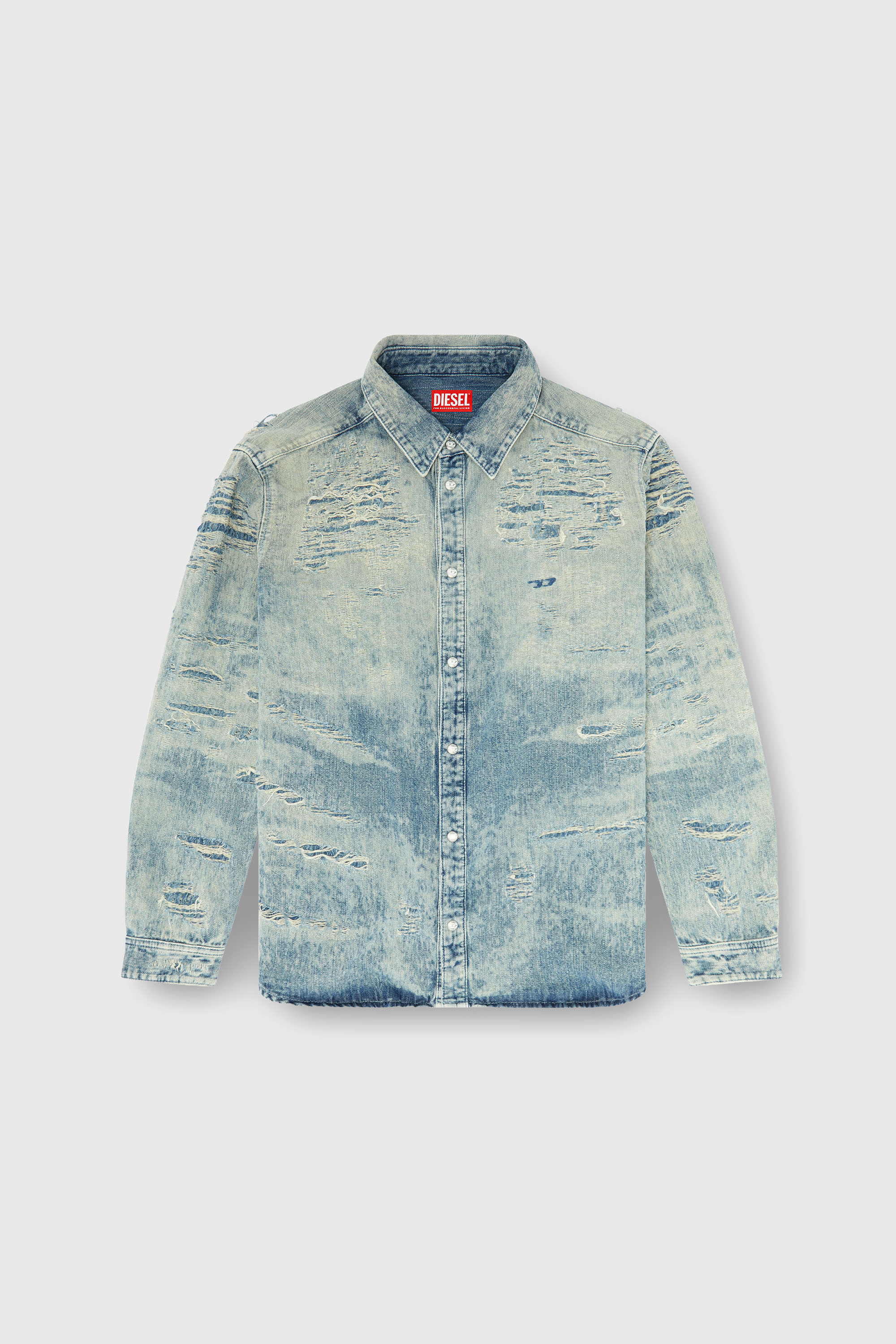 Diesel - D-SIMPLY, Man's Shirt in distressed-effect jacquard denim in Medium blue - 2