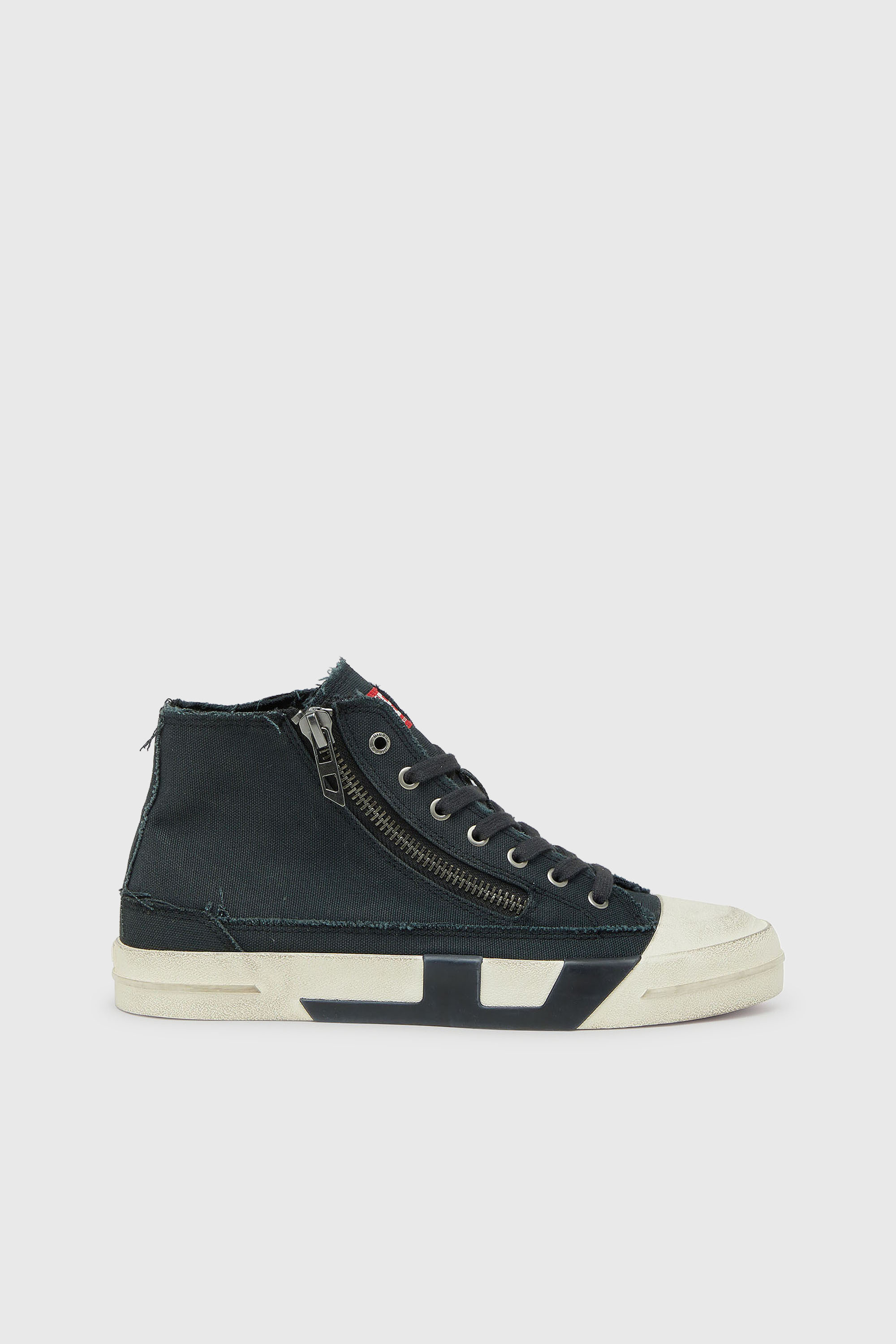 Diesel - S-D-VERSE ZIP MID II, Man's S-D-Verse -  Sneakers in frayed canvas with D logo in Black - 1