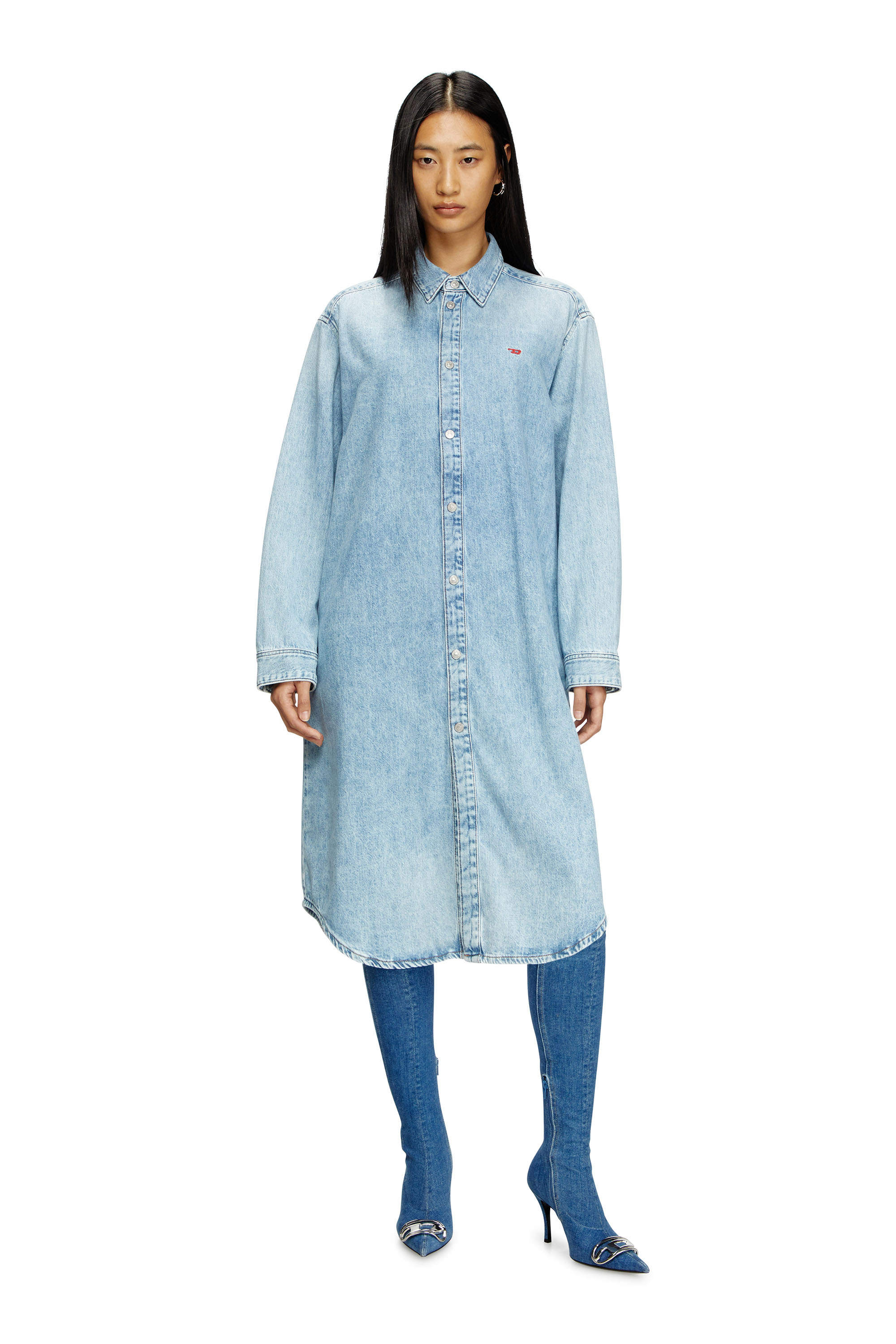 Diesel - DE-DALIS, Woman's Shirt dress in denim in Light Blue - 1