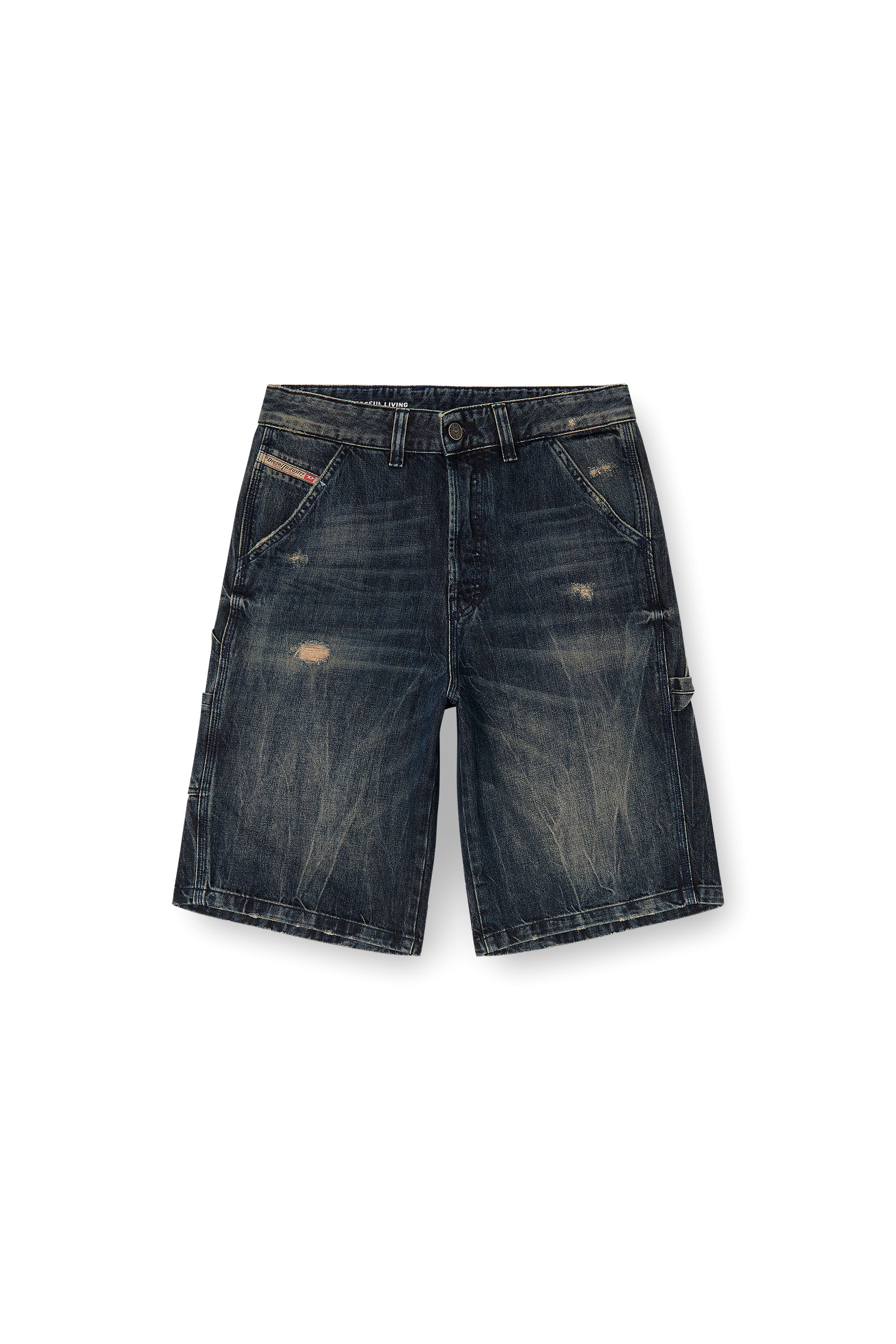 Diesel - D-LIVERY-W-SHORT, Man's Relaxed-fit denim shorts with abrasions in Dark Blue - 3