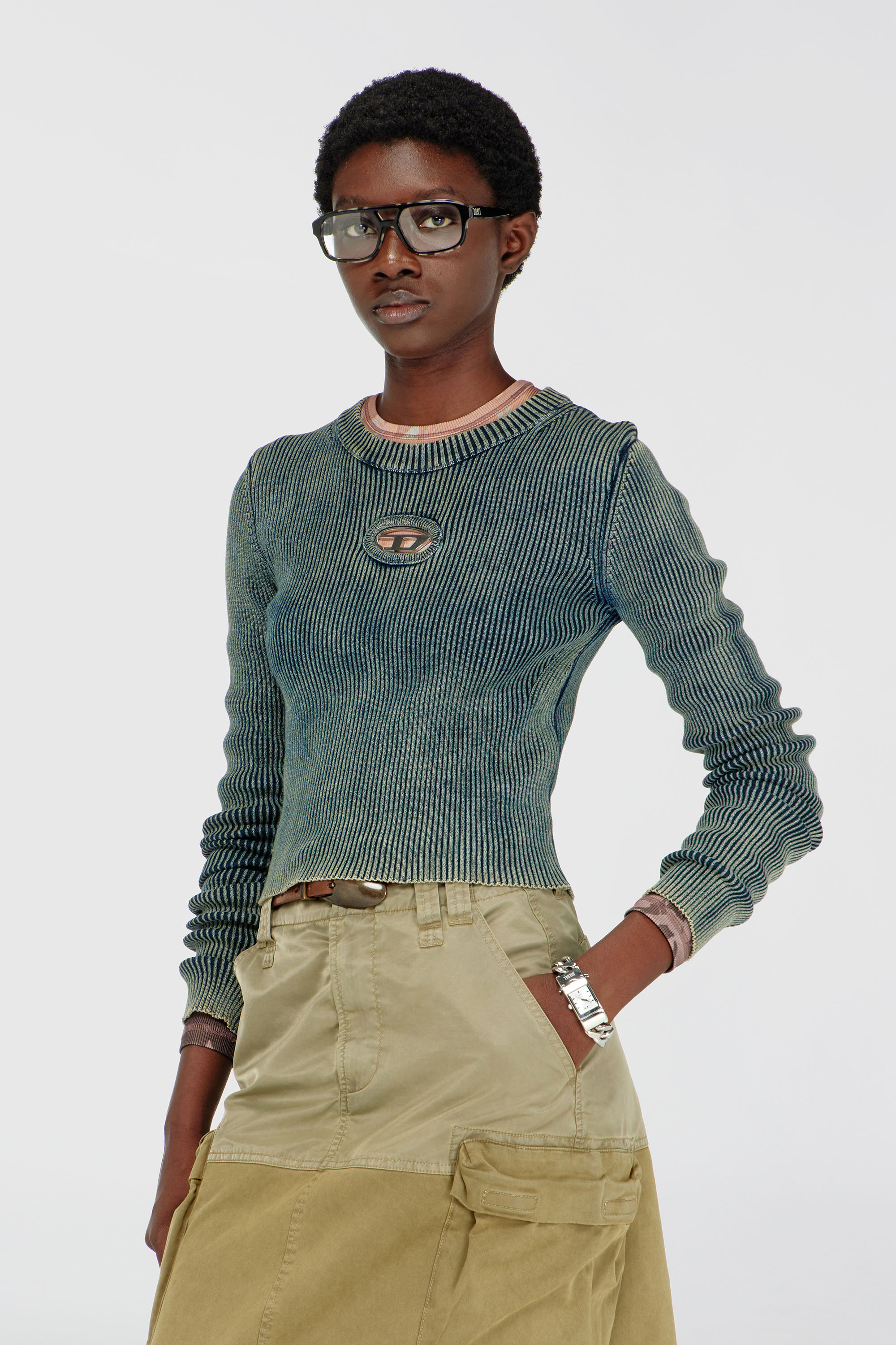 Diesel - M-ANCHOR-A, Woman's Rib-knit top with Oval D in Dark Blue - 3