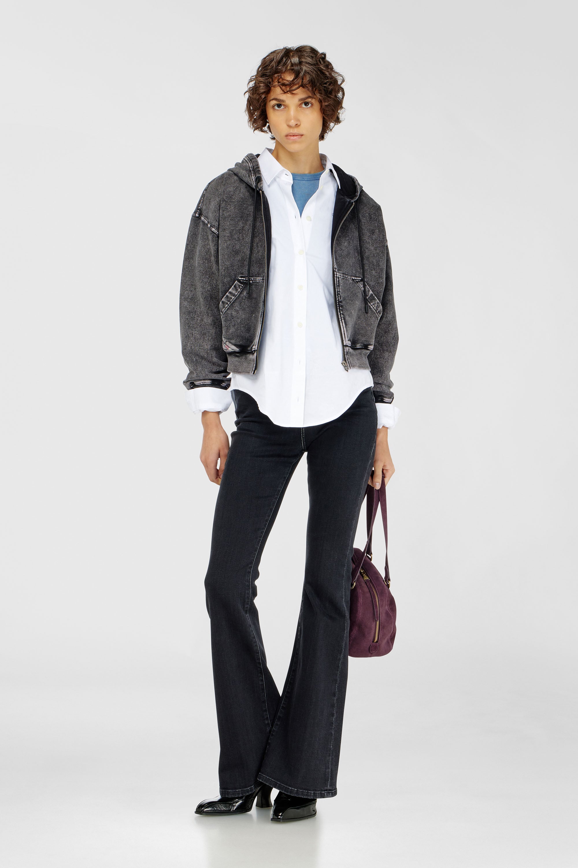 Diesel - F-ELYCY-AA2, Woman's Hoodie with denim effect in Dark grey - 2