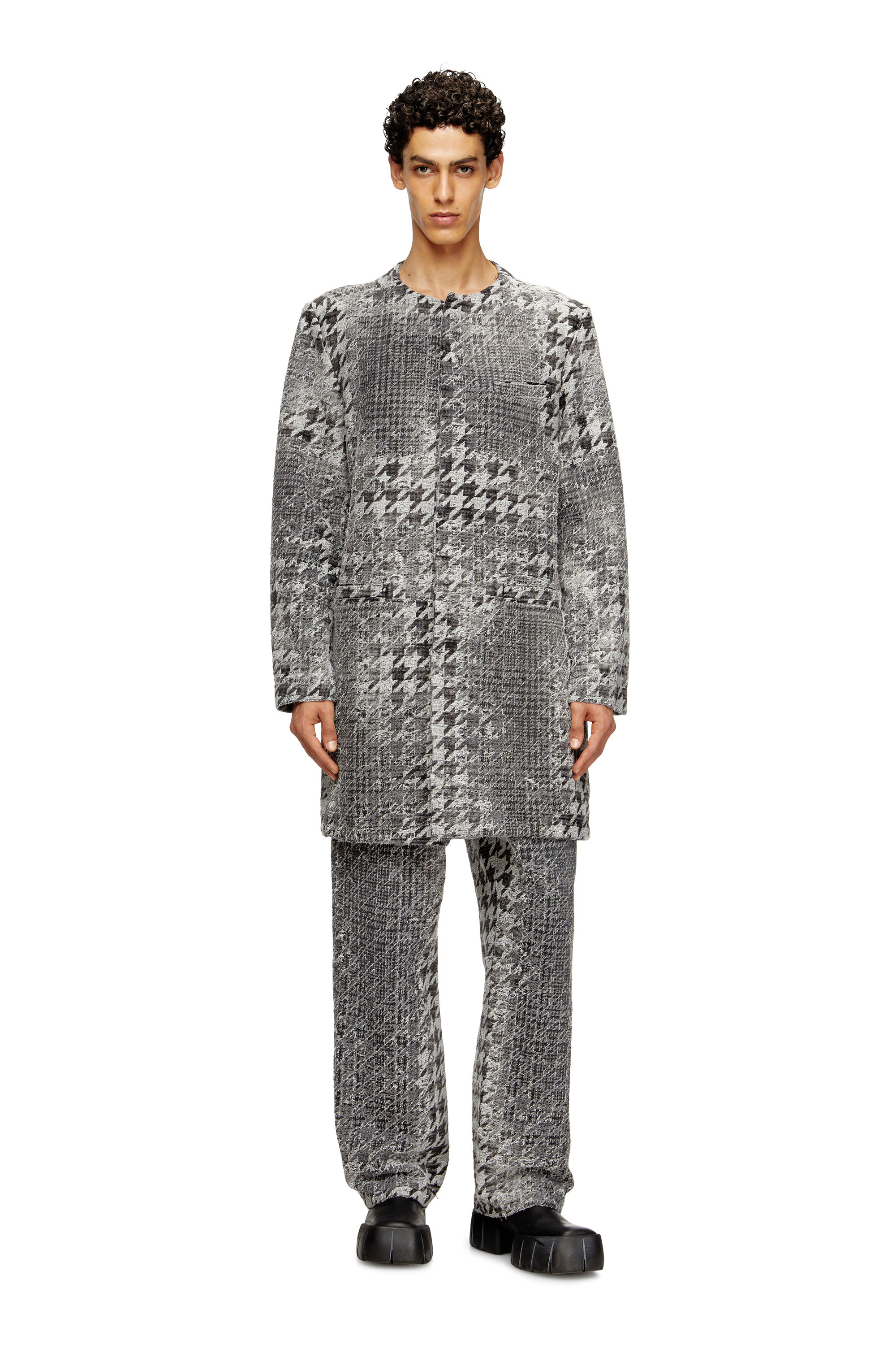 Diesel - D-LOT-FSH, Unisex's Coat in Prince of Wales jacquard denim in Black/White - 1