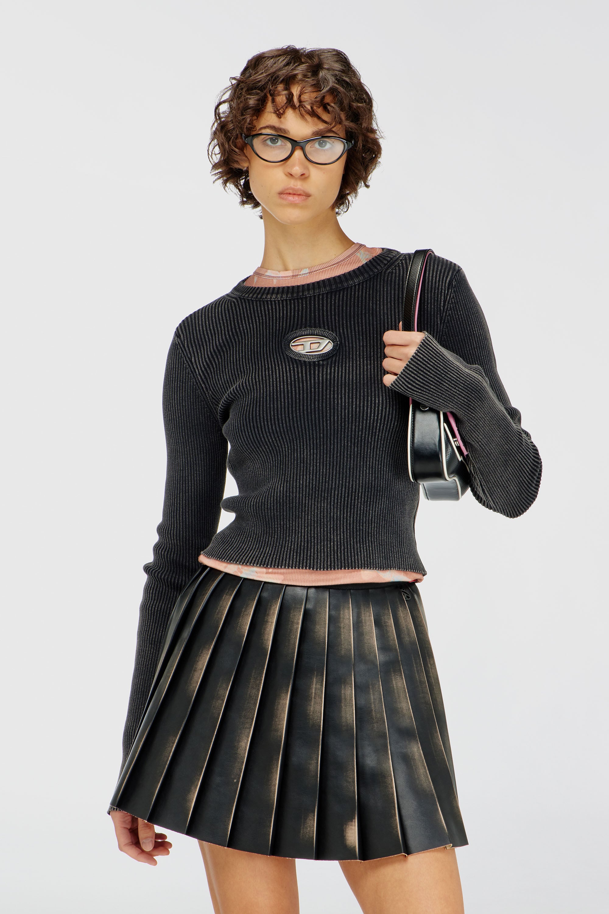 Diesel - M-ANCHOR-A, Woman's Cropped jumper with cut-out logo in Black - 1