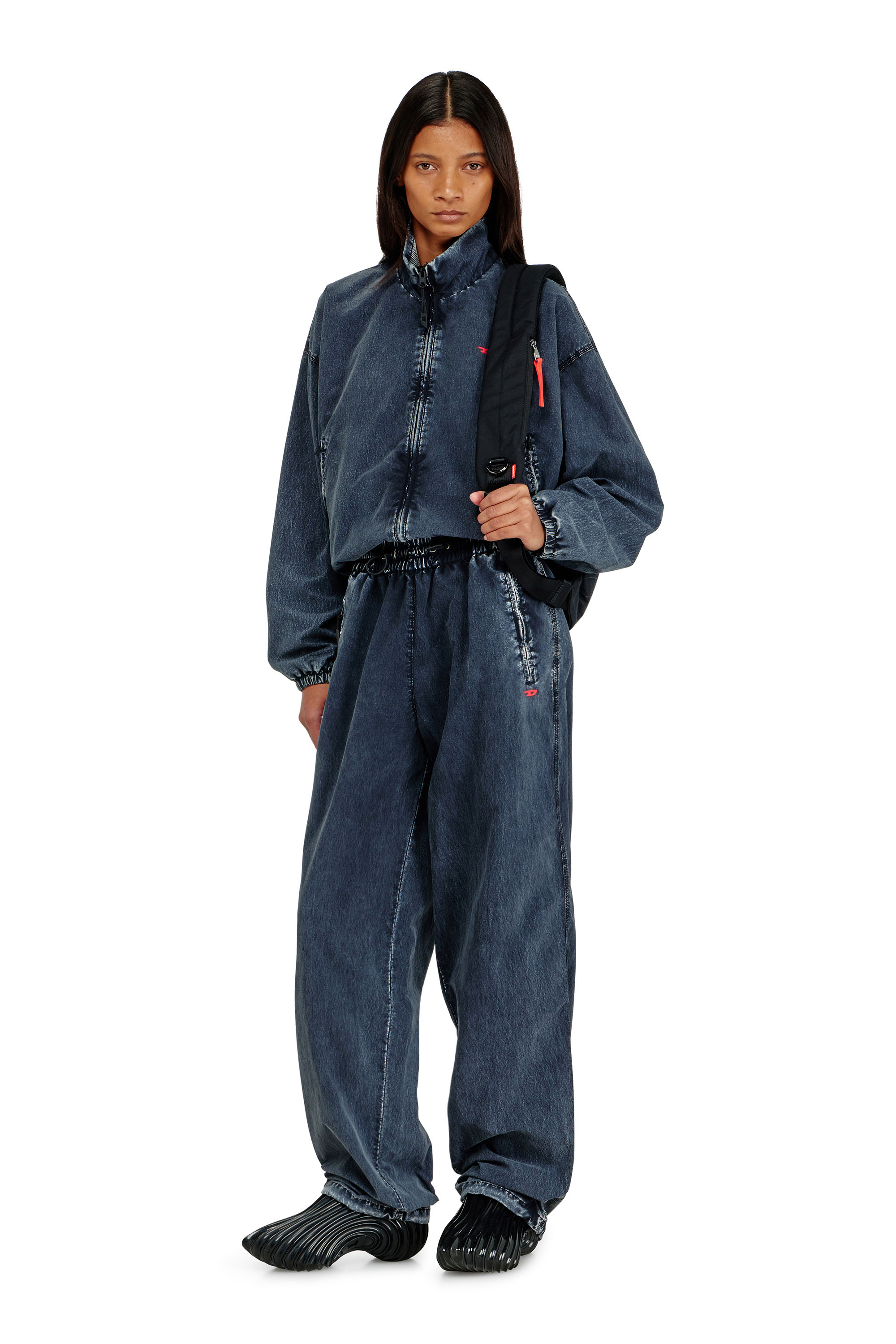 Diesel - P-APYRI, Woman's Acid-wash track pants in nylon Taslan in Dark Blue - 1
