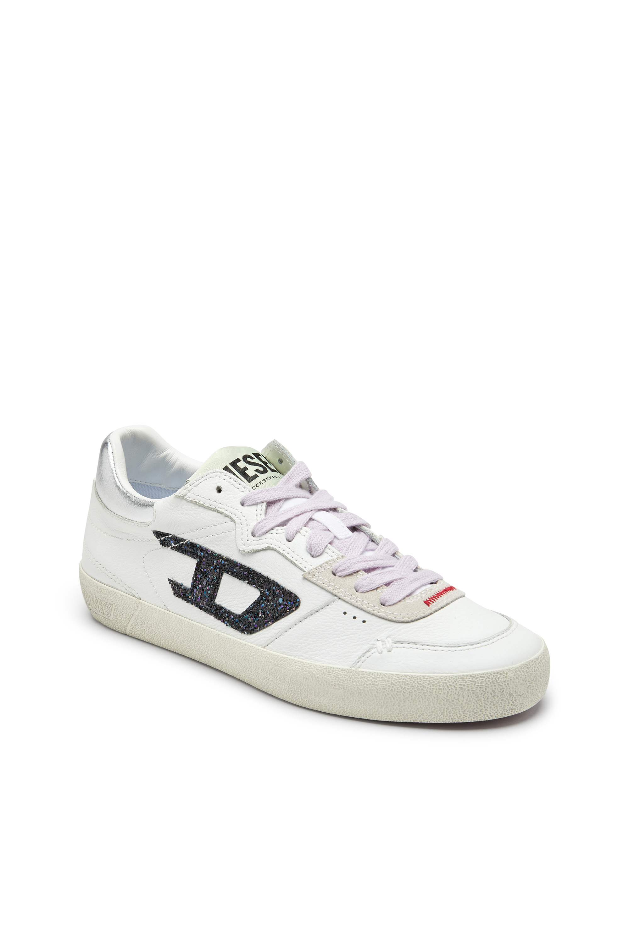 Diesel - S-LEROJI LOW W, Woman's S-Leroji-Leather sneakers with glitter logo in White/Black - 6