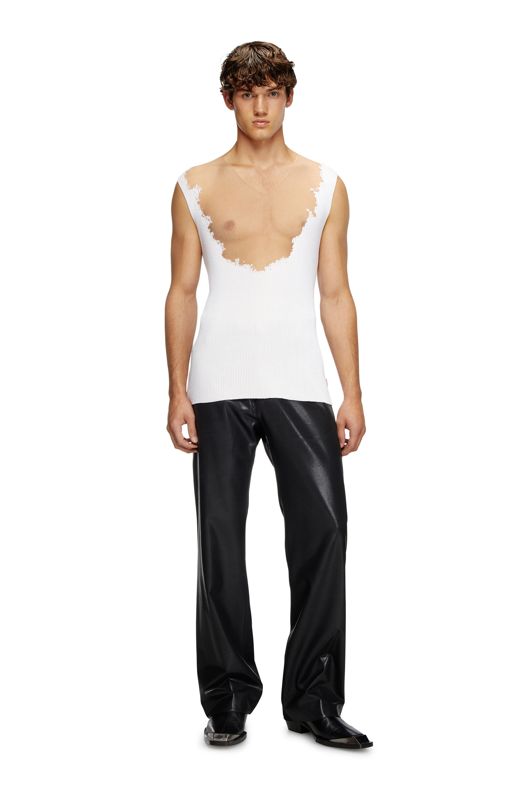 Diesel - K-ORAZIO, Man's Knit tank top with devoré sweat stains in White - 2