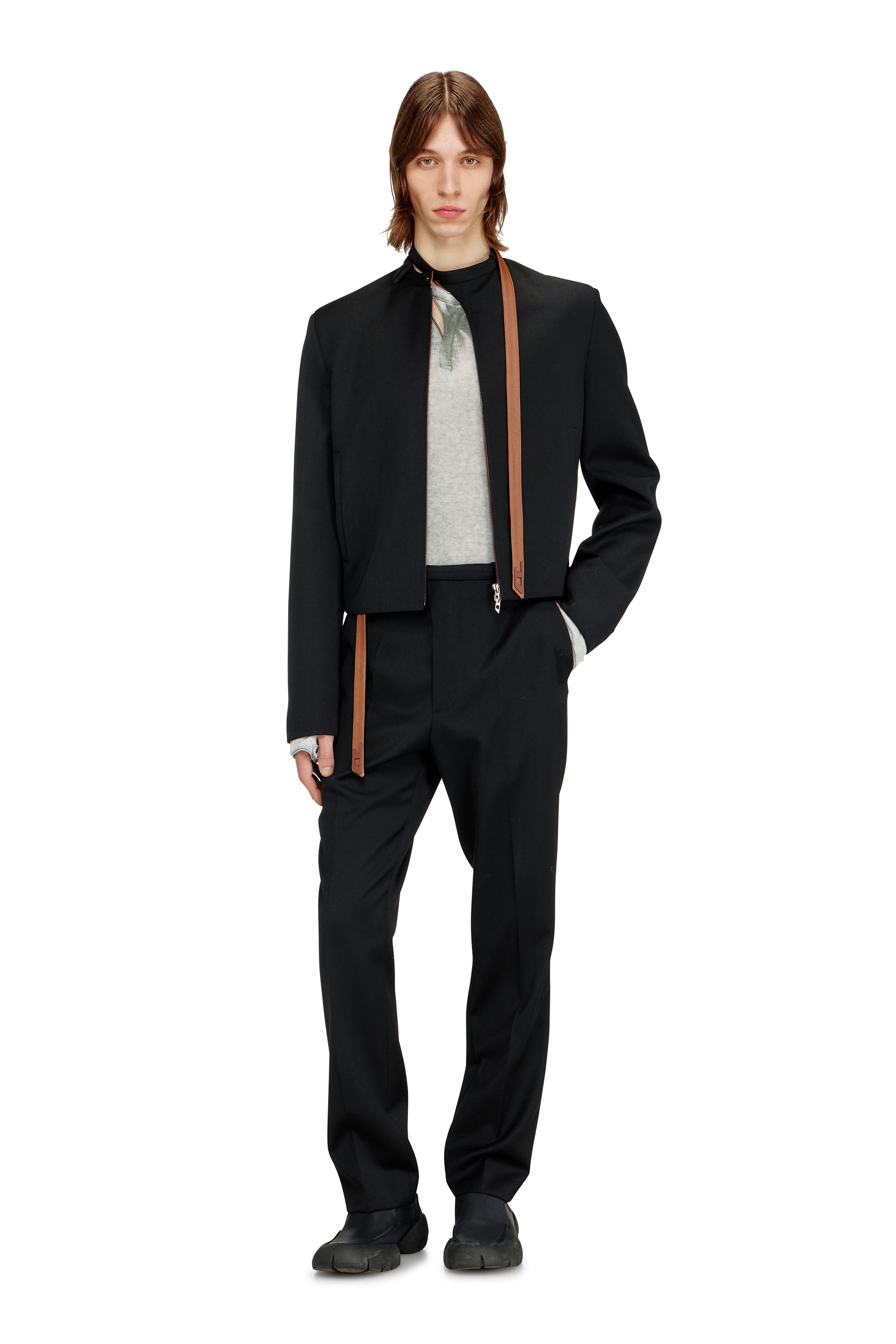 Diesel - J-NURIEL-A, Man's Tailored jacket with biker neck strap in Black - 1