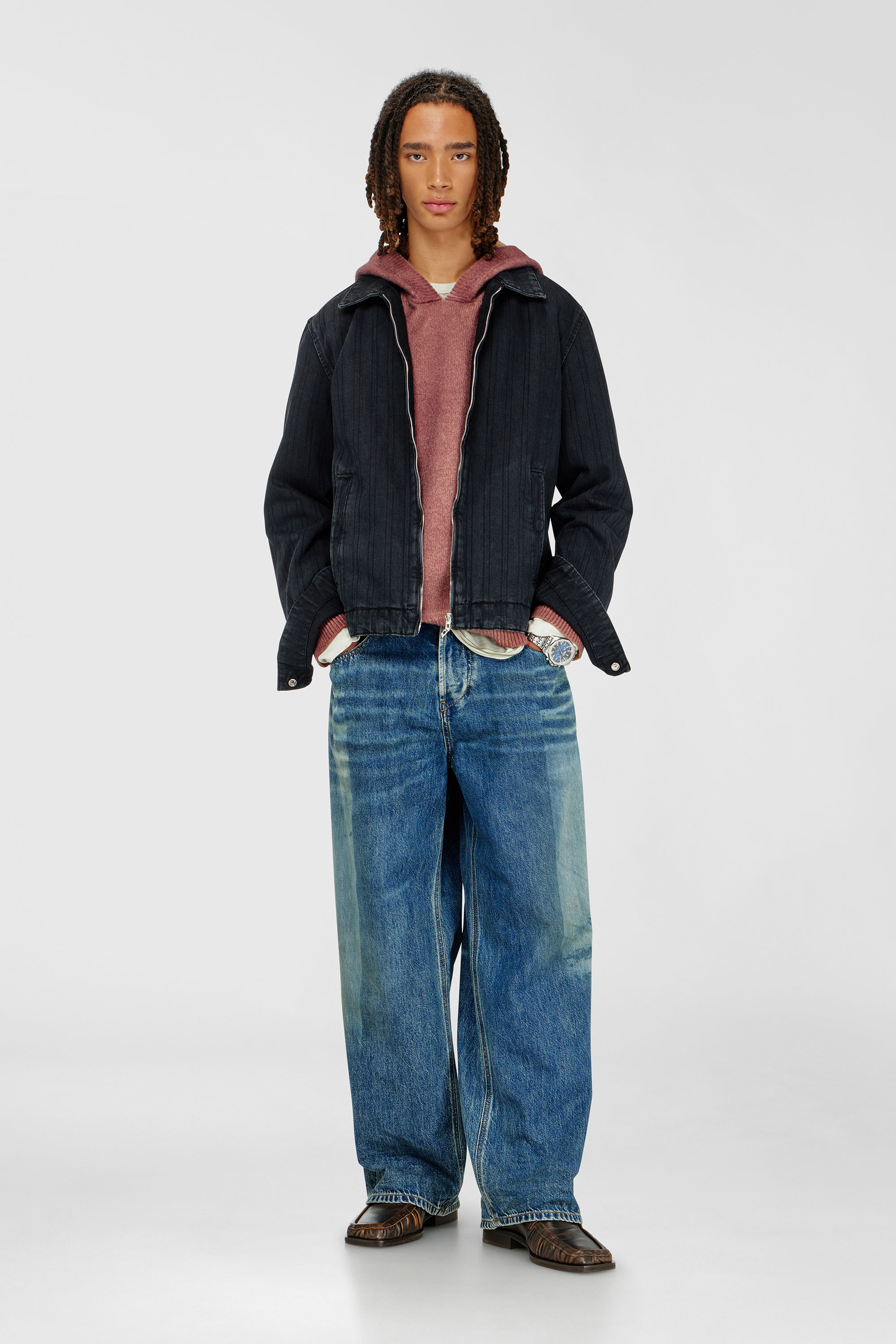 Diesel - D-ROHE, Man's Jacket in pinstripe denim in Black/Dark grey - 2