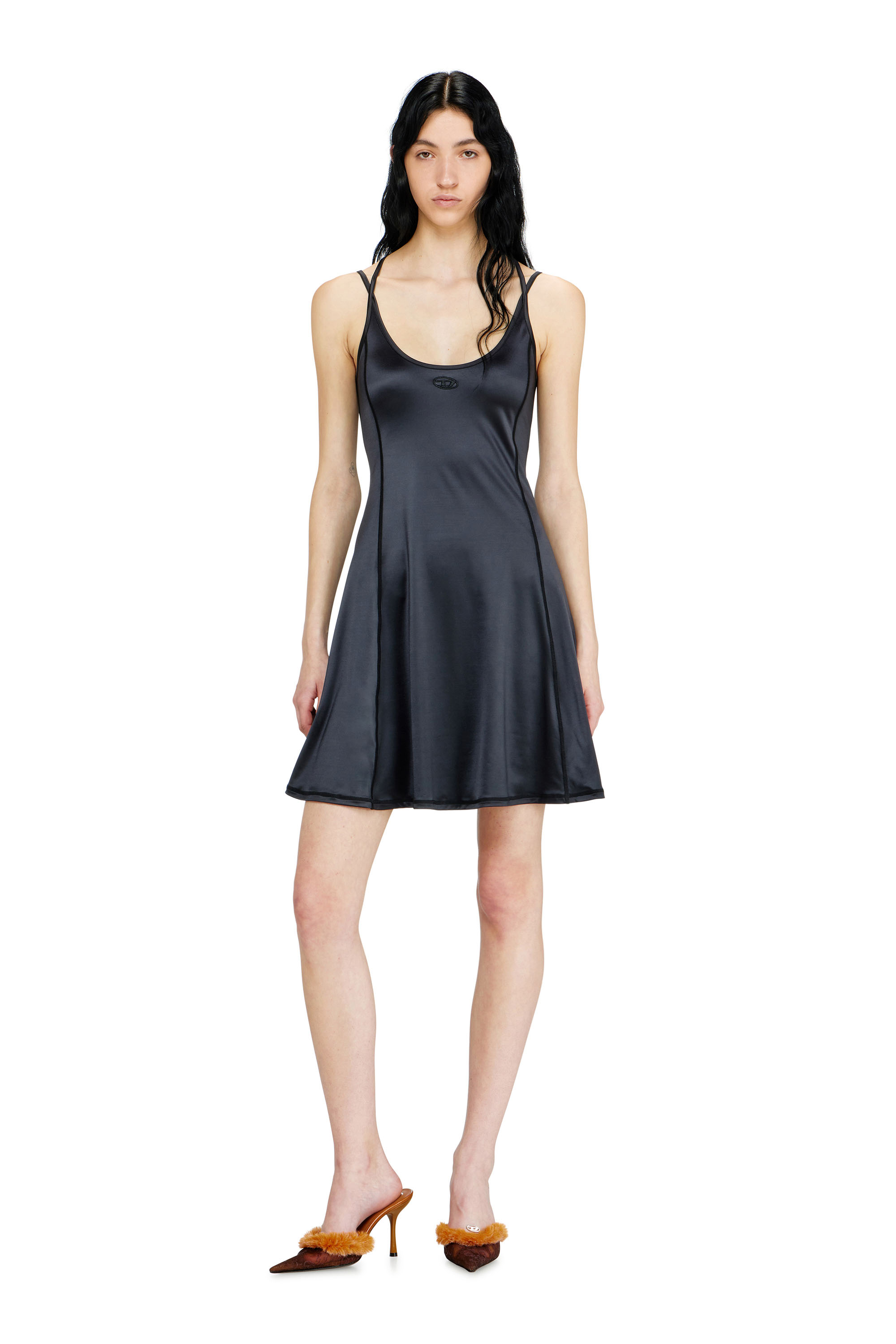 Diesel - D-IMMY, Woman's Fluid mini dress with double straps in Black - 2