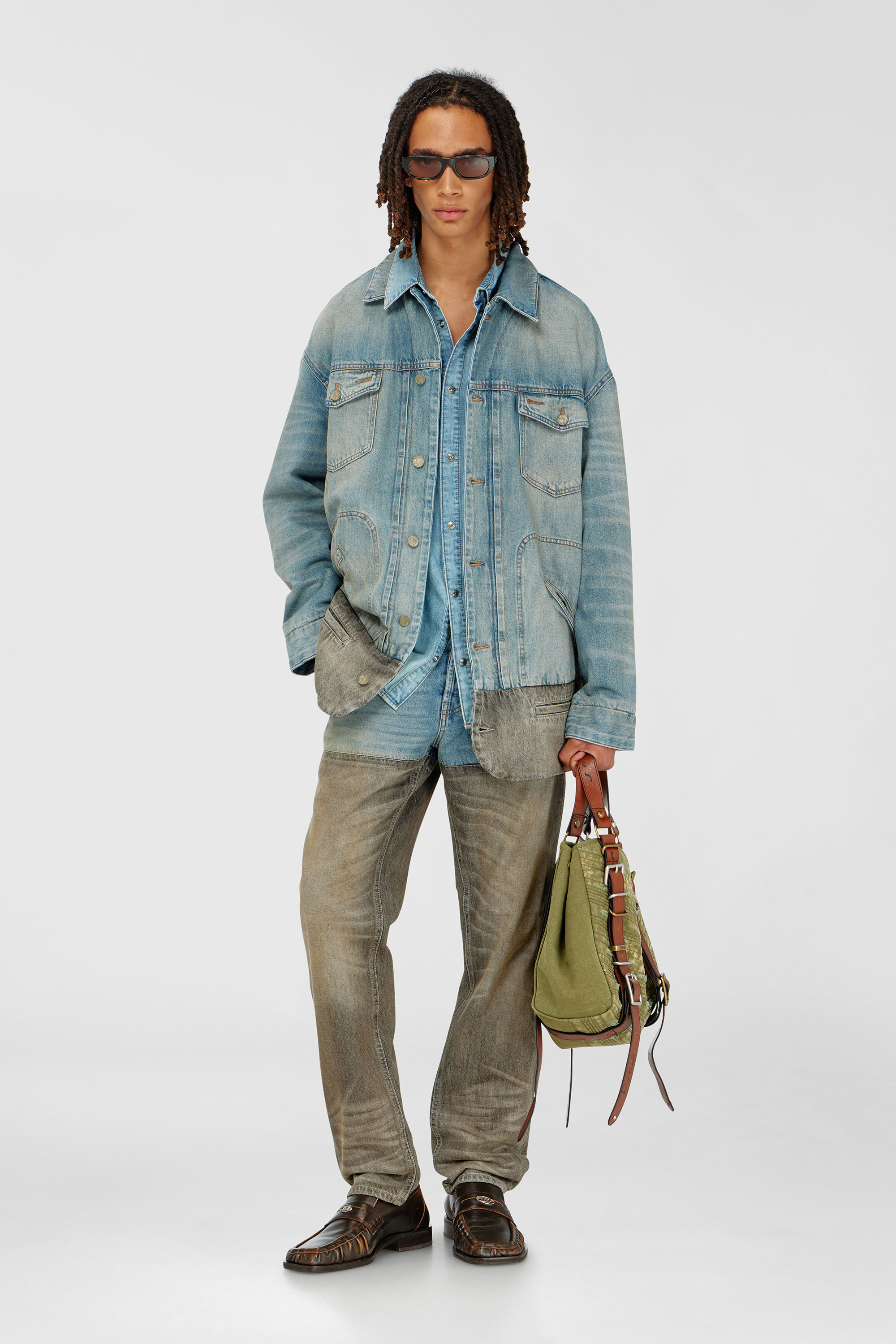 Diesel - D-ARI-S, Man's Denim jacket with contrast hem in Blue/Grey - 2