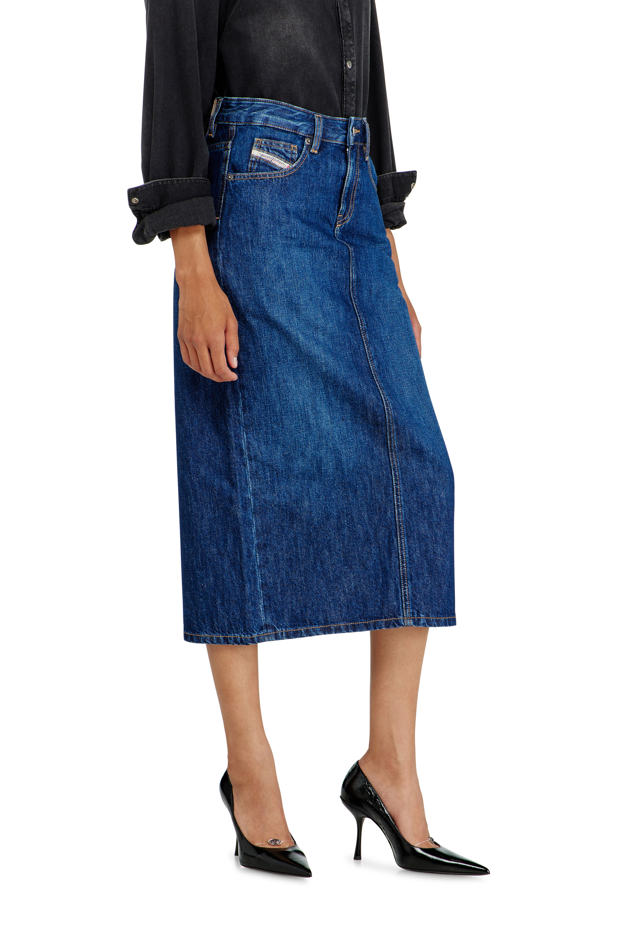 Diesel - DE-SKYE-D, Woman's Denim midi skirt in Medium blue - 4