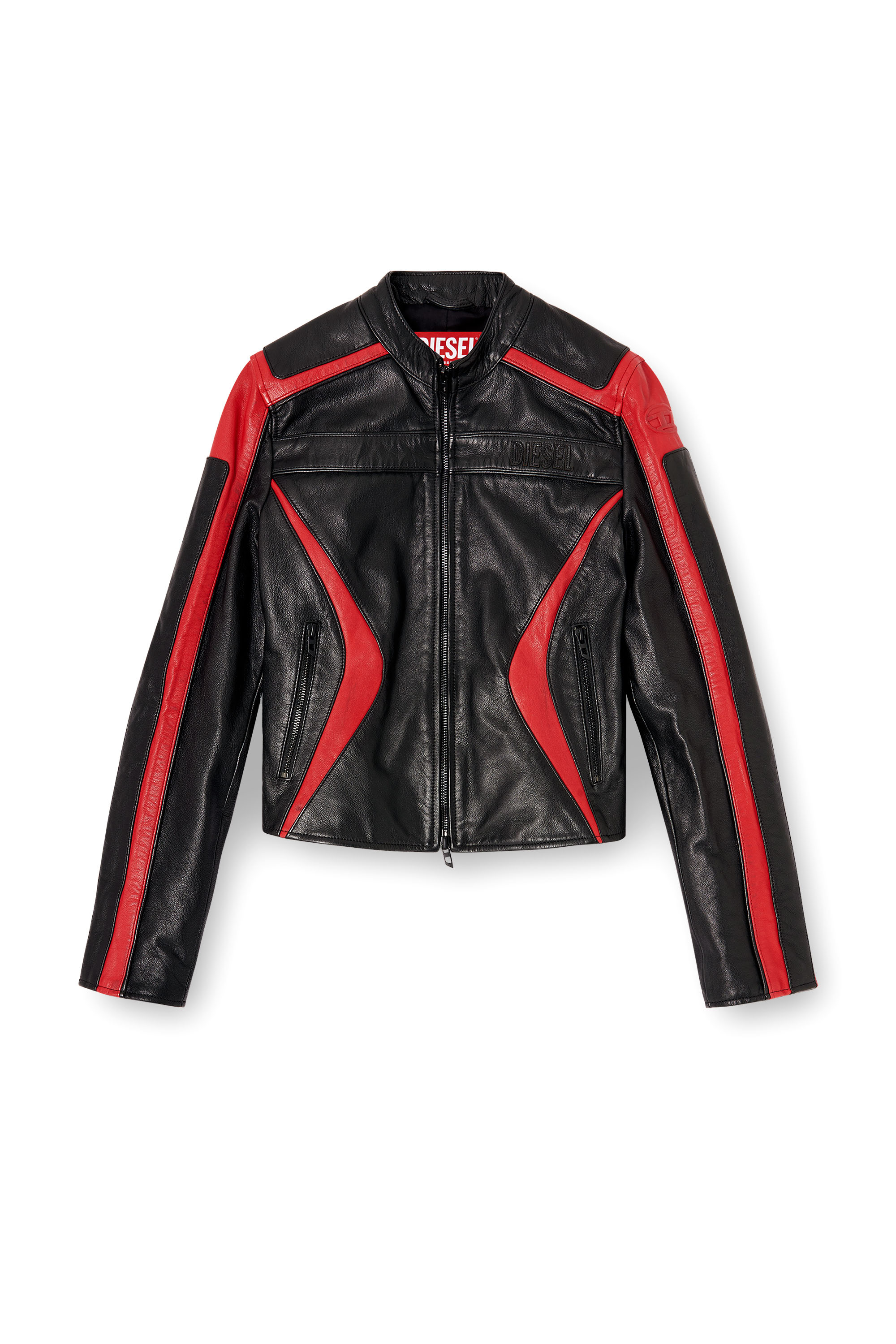 Diesel - L-OVABLE, Woman's Biker jacket in colour-block leather in null - 3