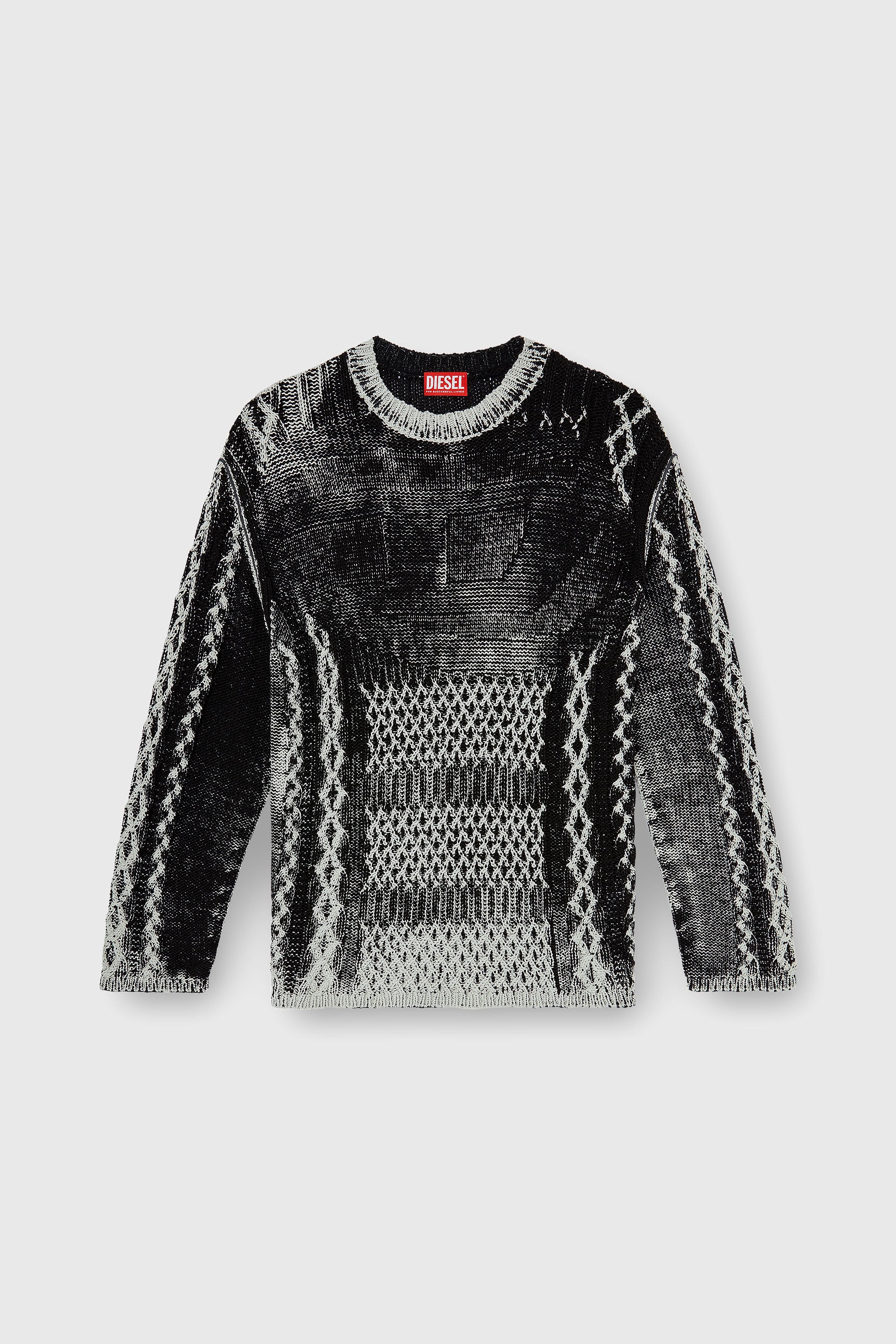 Diesel - K-MIONE, Man's Treated cable-knit jumper in Grey/Black - 2