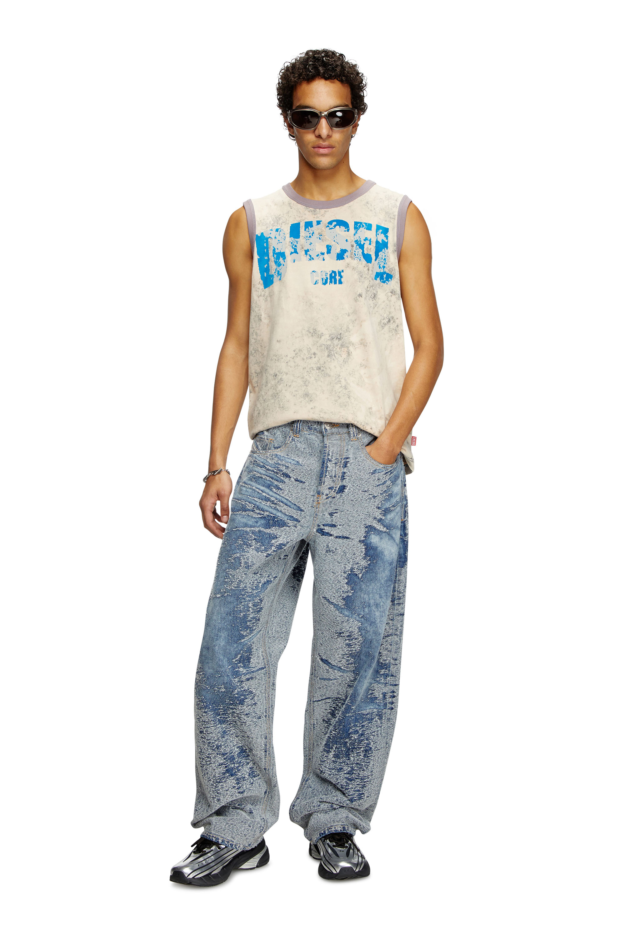 Diesel - T-BISCO-R1, Man's Treated tank top with Diesel Core logo in Light Grey - 1