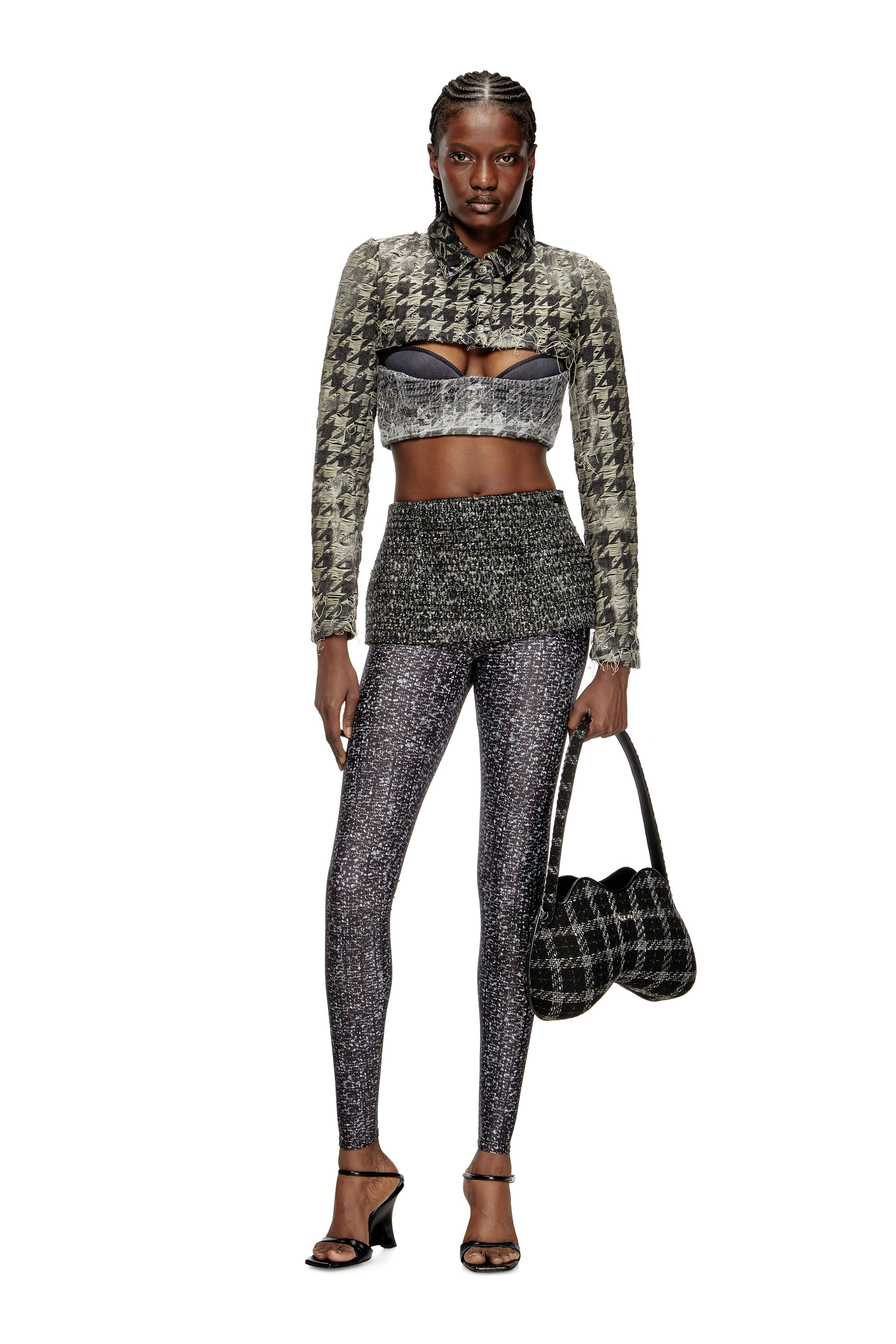 Diesel - DOUBLE-D SHOULDER, Woman's Double-D-Shoulder bag with houndstooth motif in Black - 3