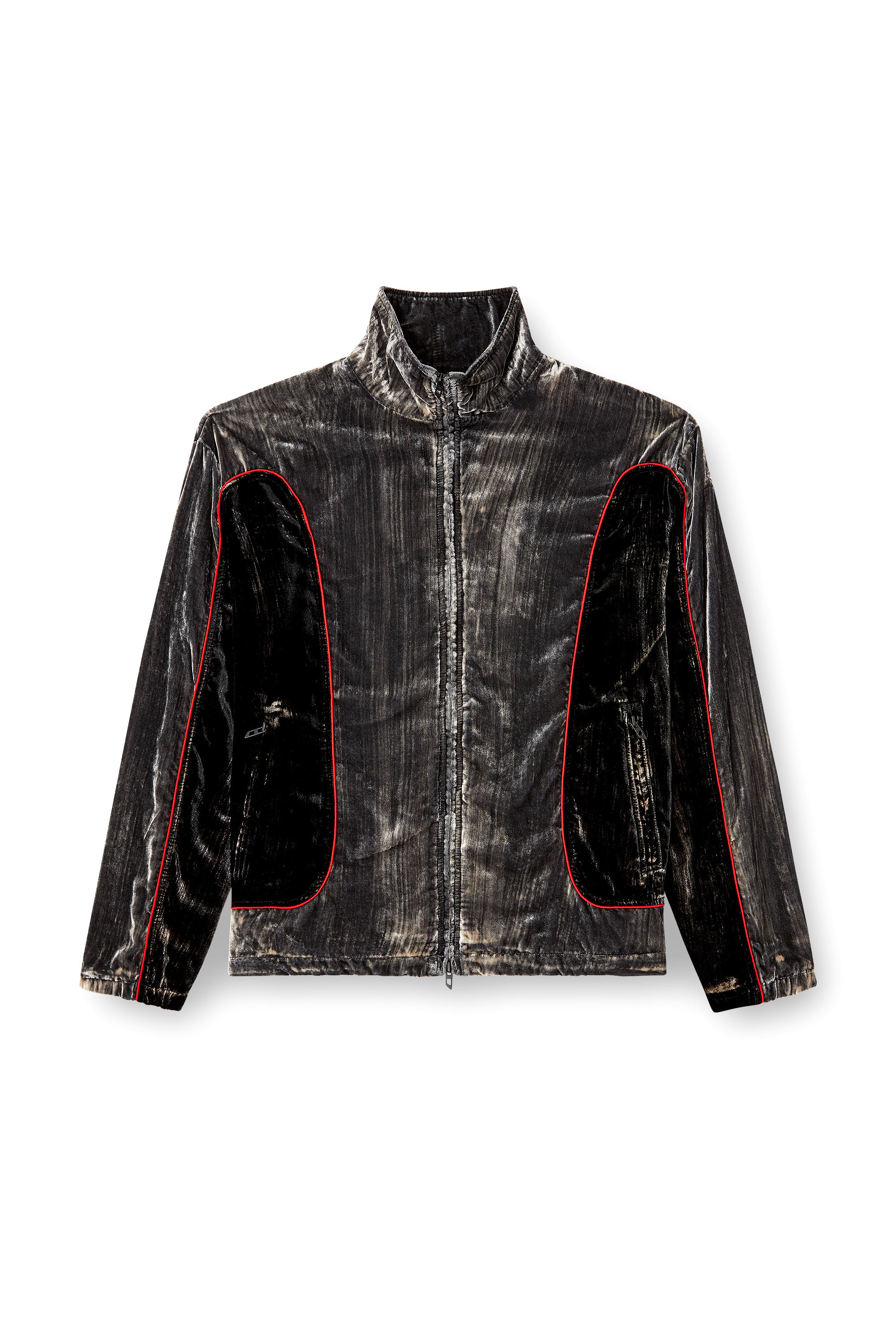 Diesel - J-HAY, Man's Track jacket in treated velvet in Black/Red - 2