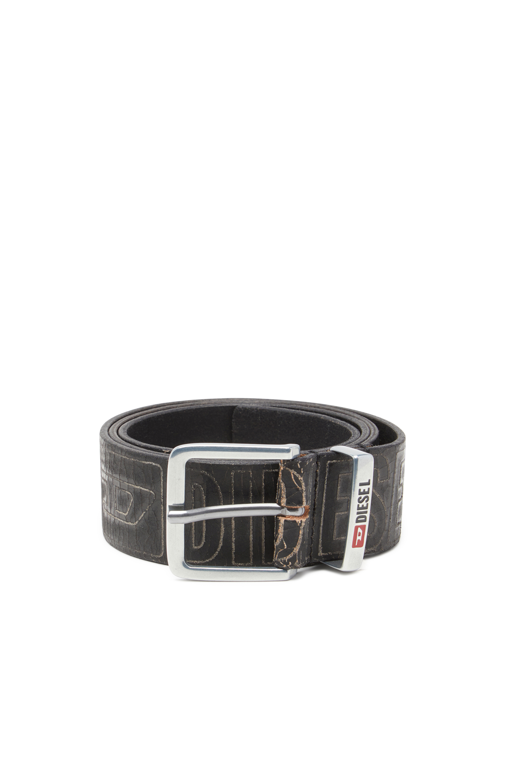 Diesel - B-BISCOTTO OUTLINE, Man's 4 cm leather belt with logo in Black - 1