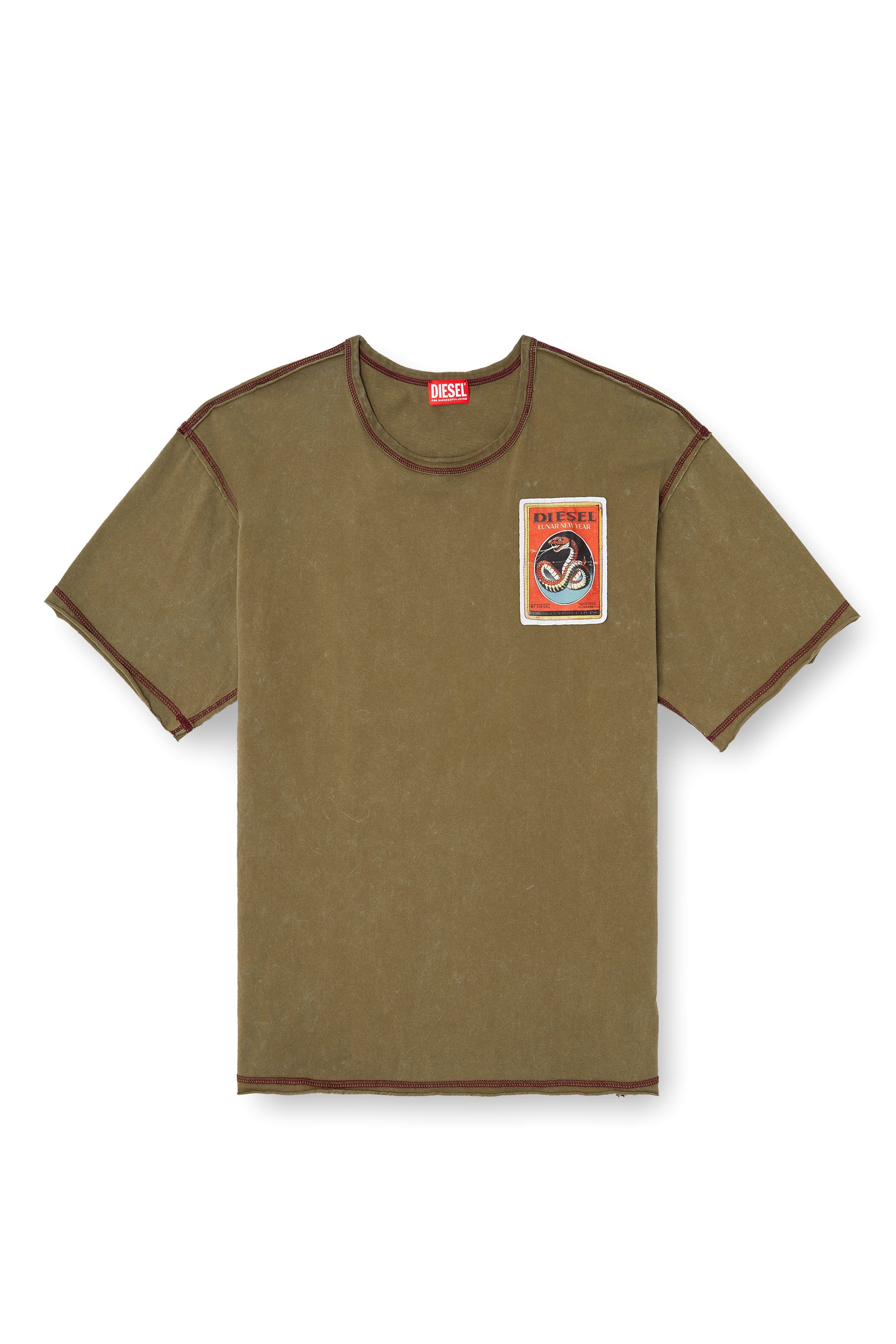 Diesel - CL-T-BOXT-SNAKE, Unisex's Treated T-shirt with snake patches in Olive Green - 6