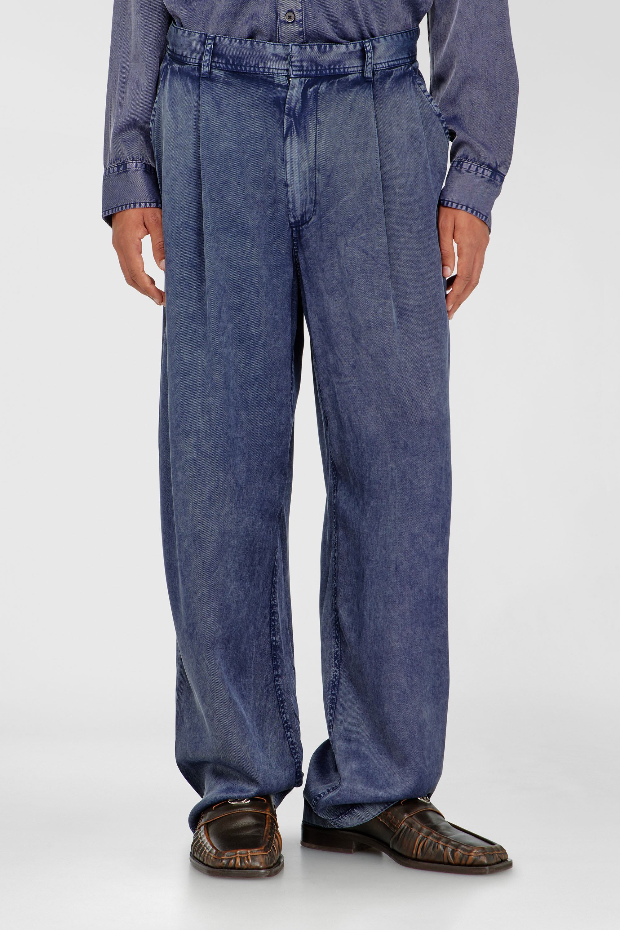 Diesel - P-FAUST-NIBC, Man's Wide-leg pants in denim-effect viscose in Blue - 1